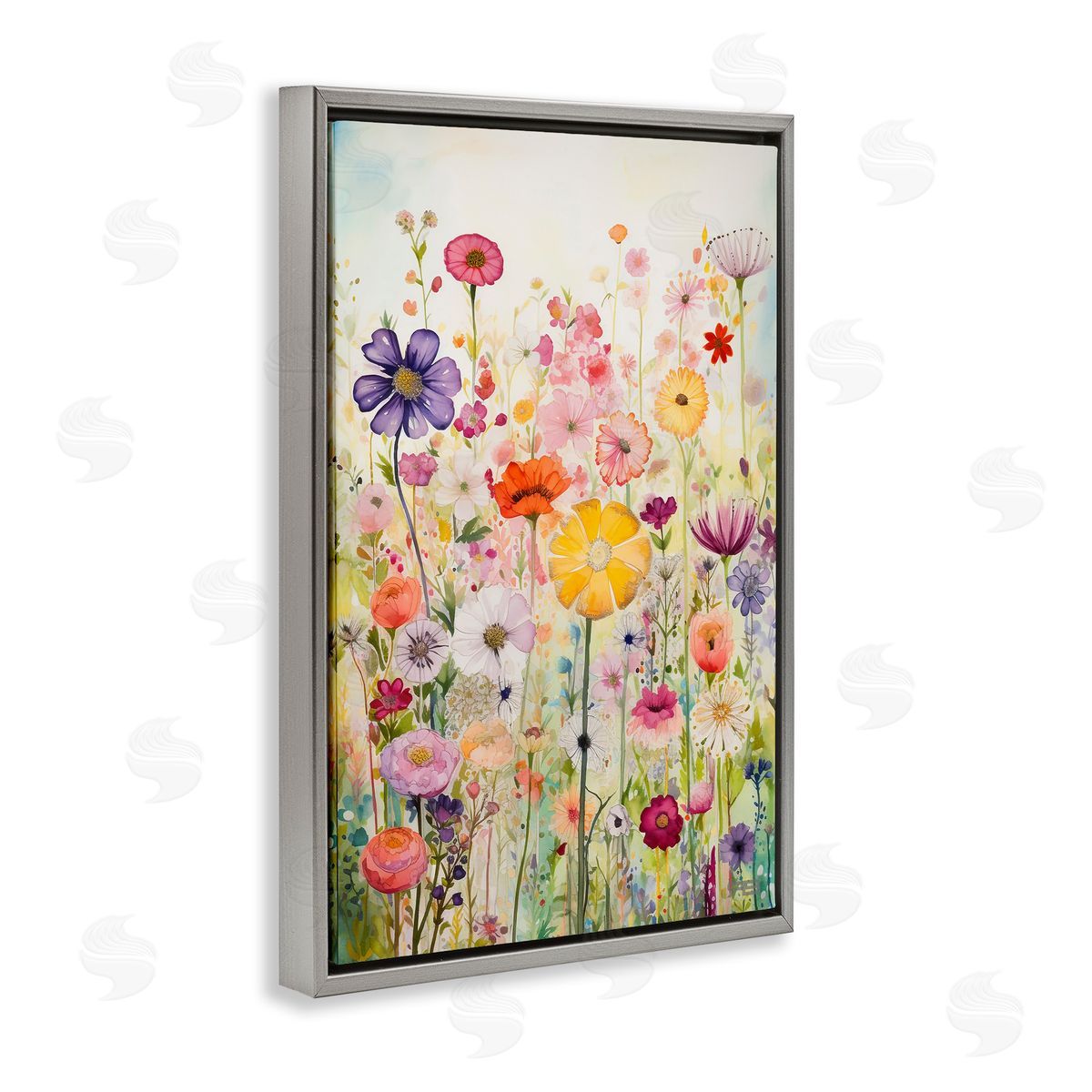 Bright Flower Garden Grey Floating Frame Canvas Wall Art, Home Decor by Roozbeh Bahramali