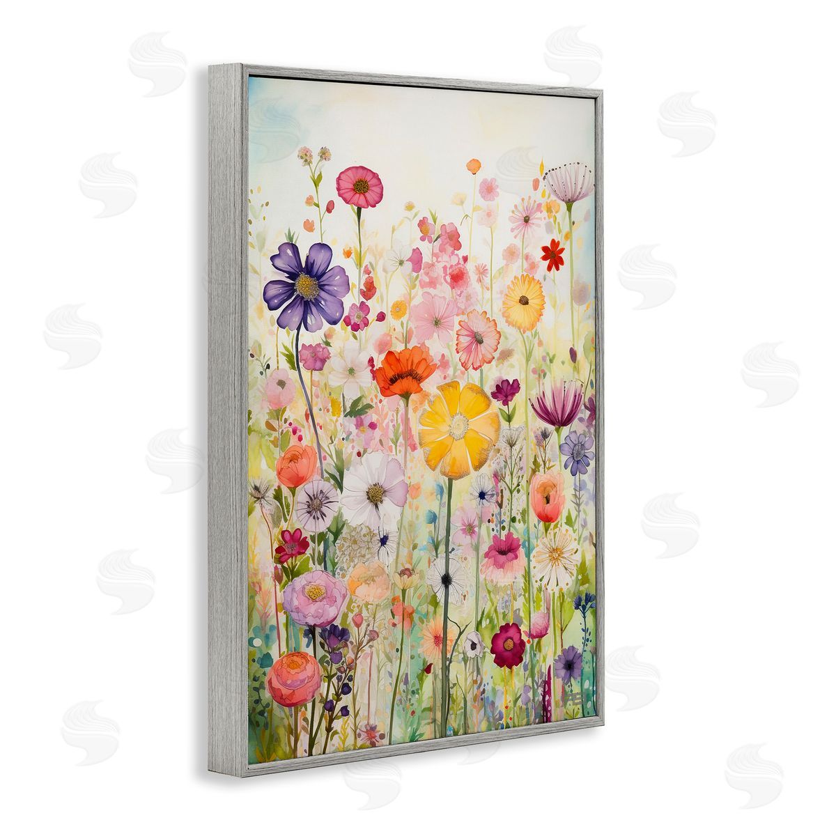 Bright Flower Garden Grey Frame Print Wall Art, Home Decor by Roozbeh Bahramali