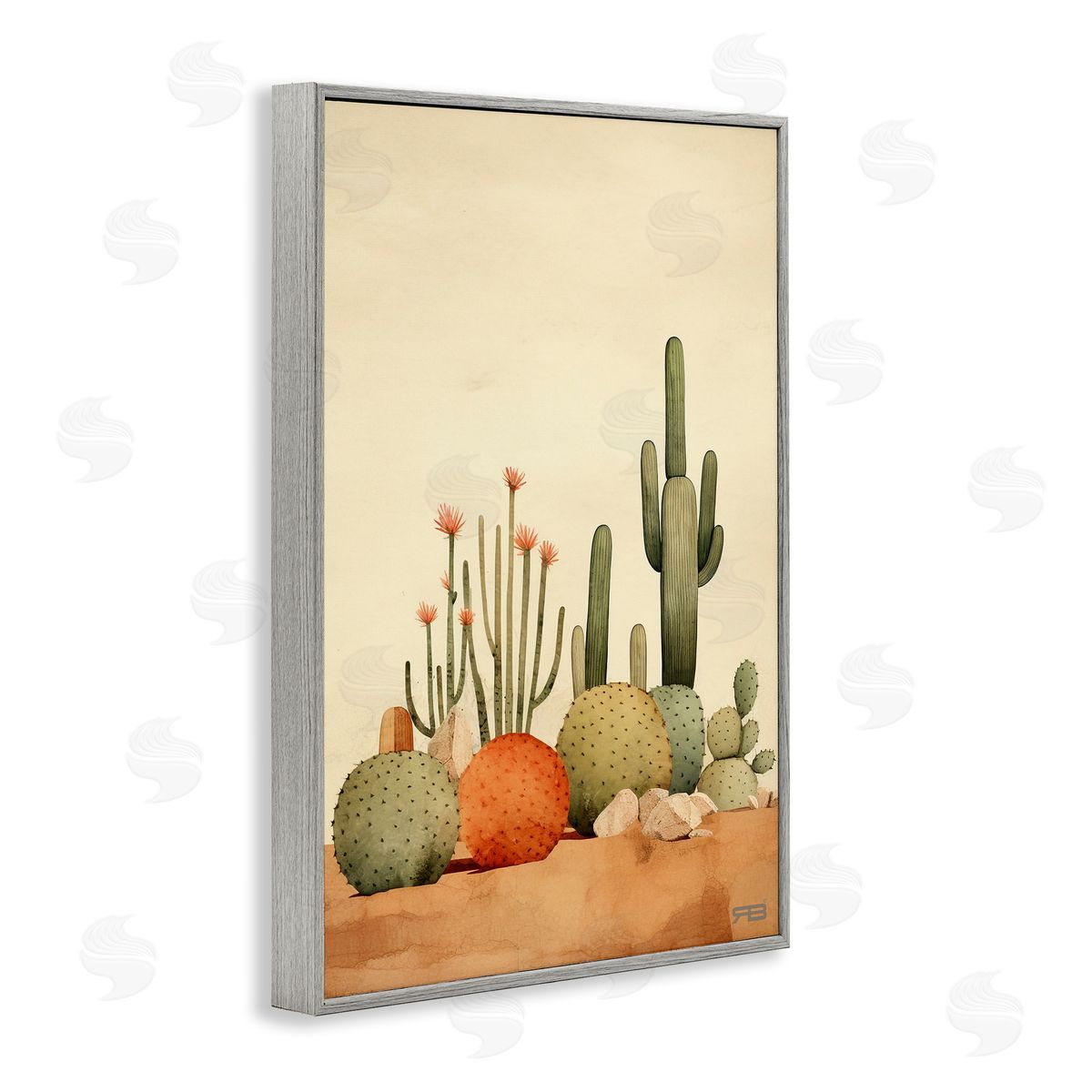 Desert Cactus Scenery Grey Frame Print Wall Art, Home Decor by Roozbeh Bahramali