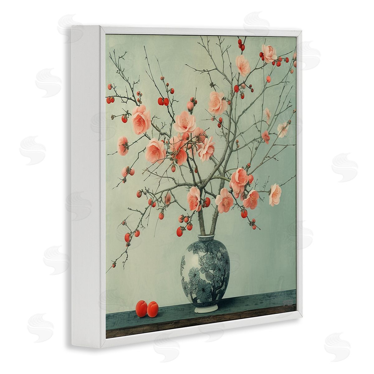 RB Historical Flower Vase White Framed Giclee Wall Art Print