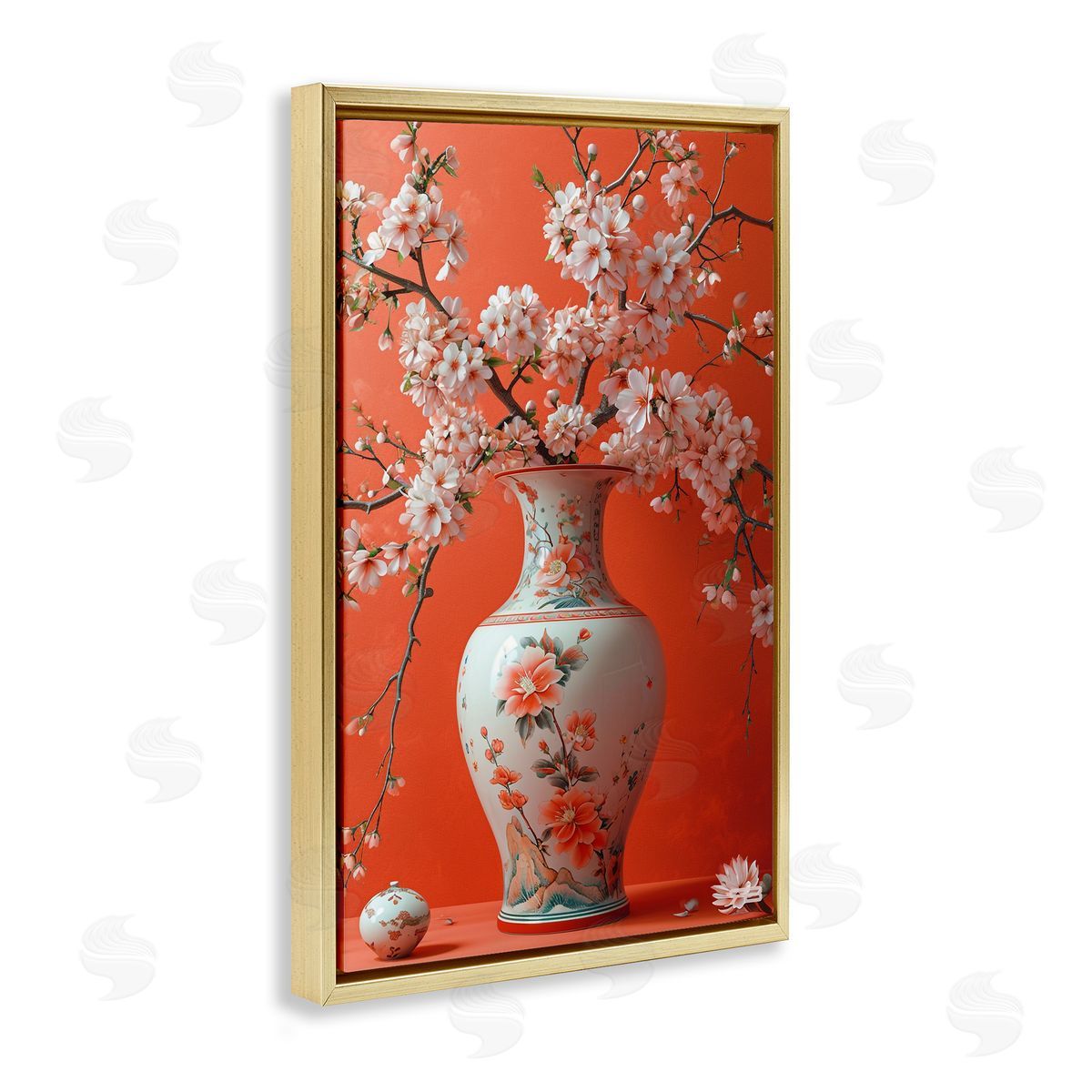 Flowers in Eastern Vase Gold Floating Frame Canvas Wall Art, Home Decor by Roozbeh Bahramali