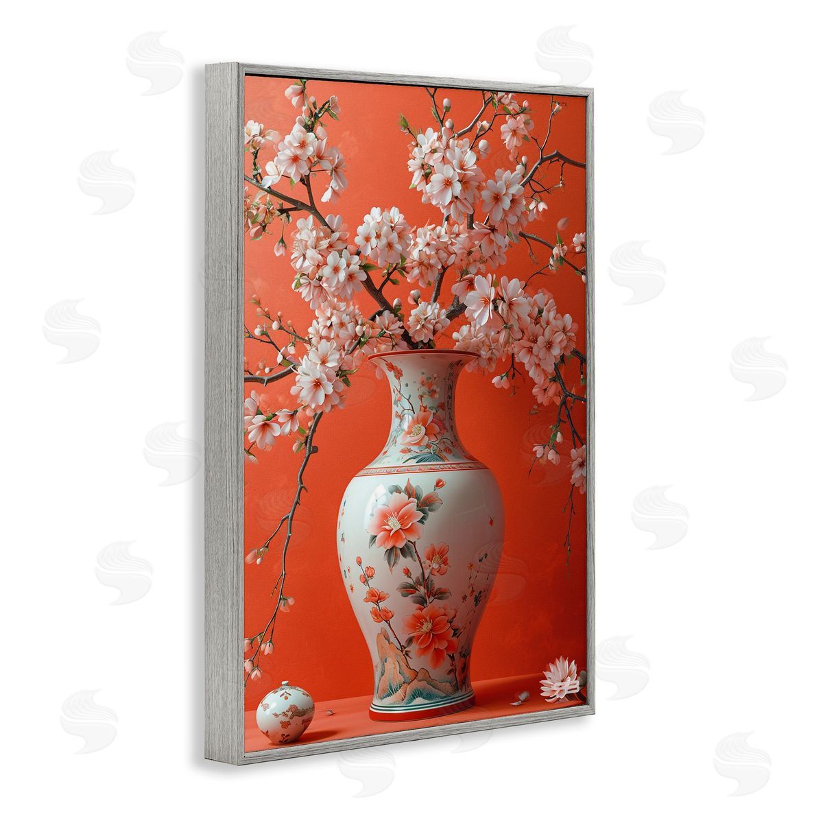 Flowers in Eastern Vase Grey Frame Print Wall Art, Home Decor by Roozbeh Bahramali