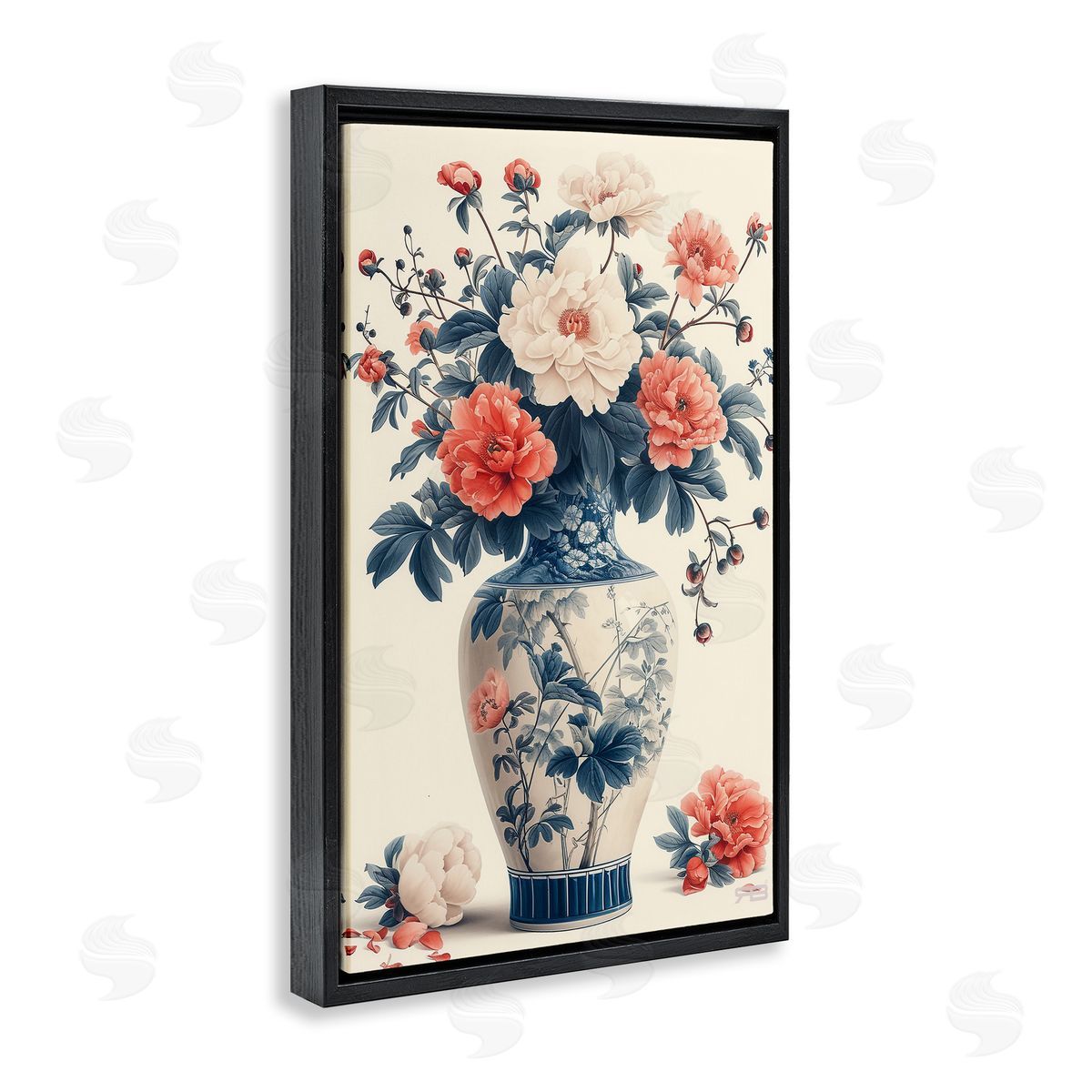 Vintage Eastern Vase Black Floating Frame Canvas Wall Art, Home Decor by Roozbeh Bahramali