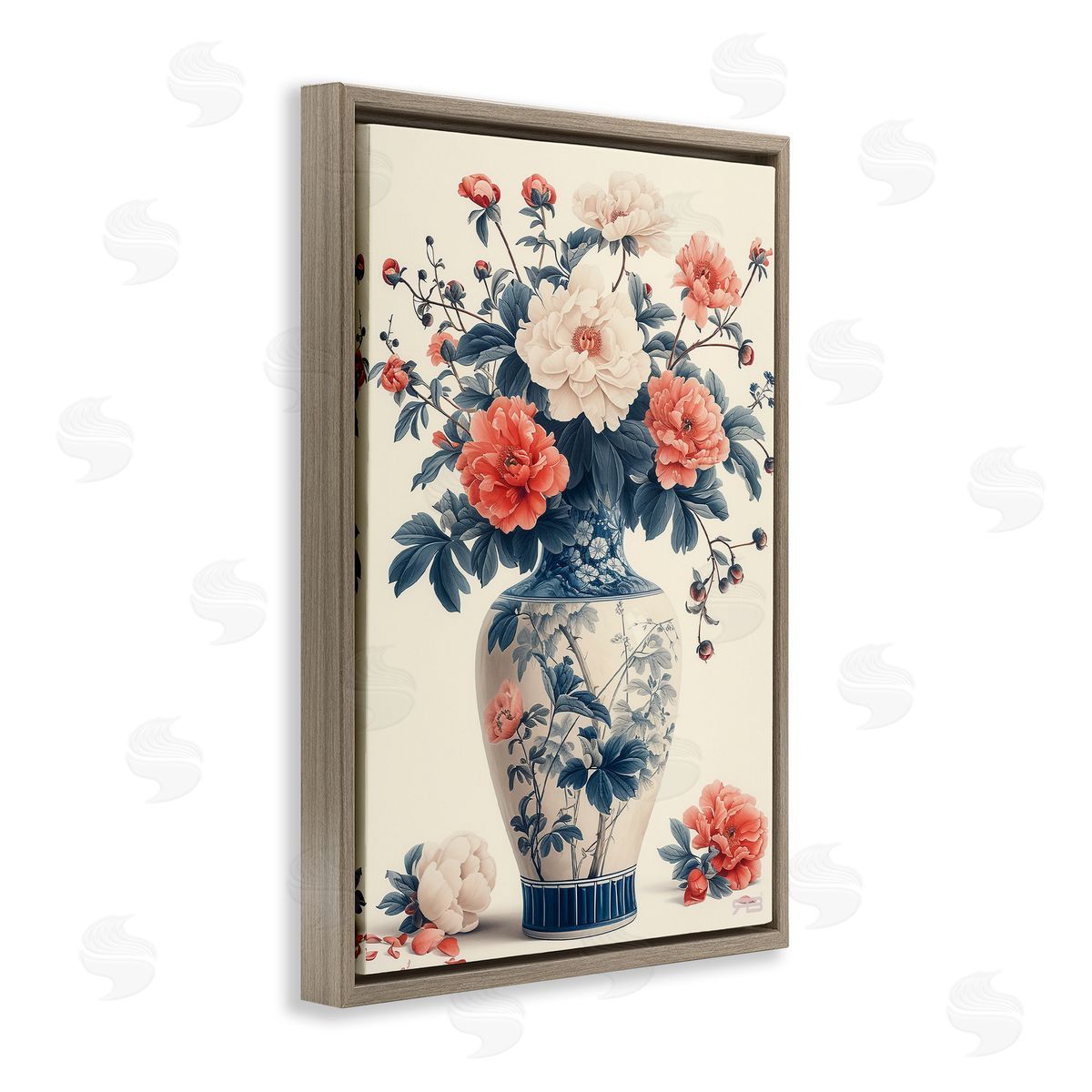 Vintage Eastern Vase Brown Floating Frame Canvas Wall Art, Home Decor by Roozbeh Bahramali