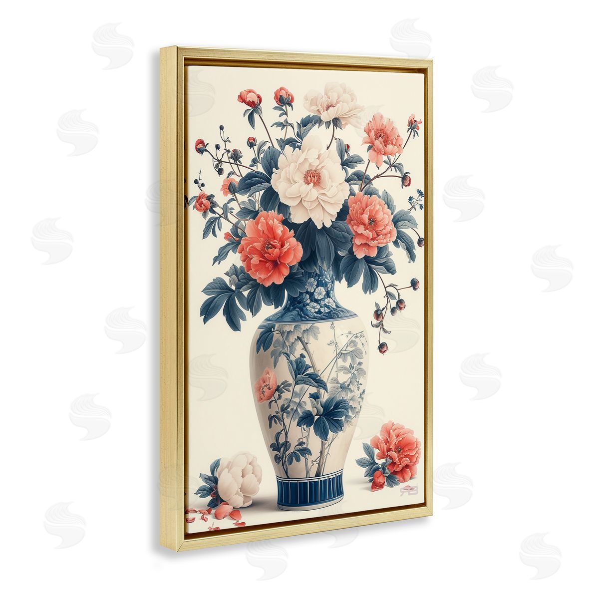 Vintage Eastern Vase Gold Floating Frame Canvas Wall Art, Home Decor by Roozbeh Bahramali