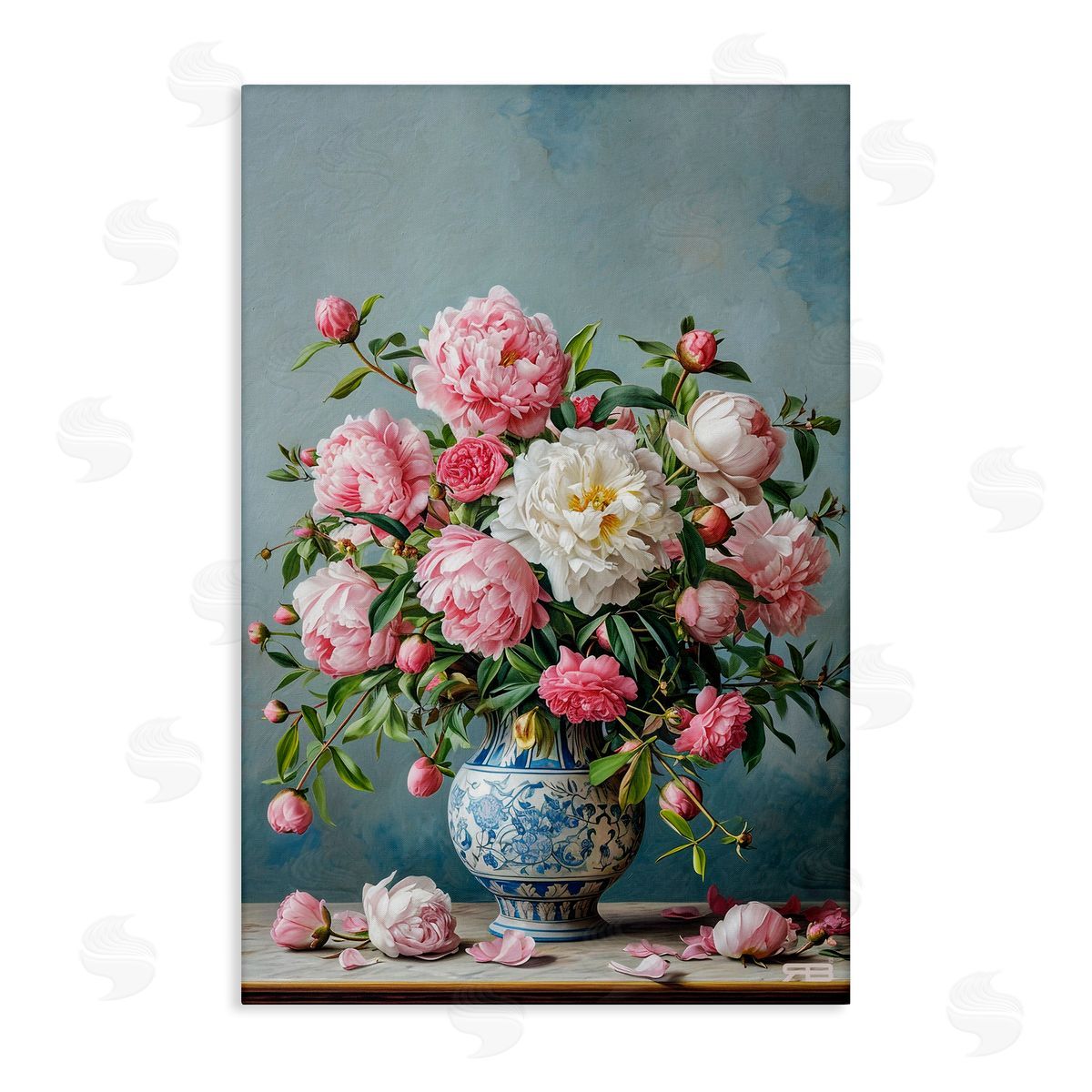 Full Peonies Vase Canvas Wall Art, Home Decor by Roozbeh Bahramali