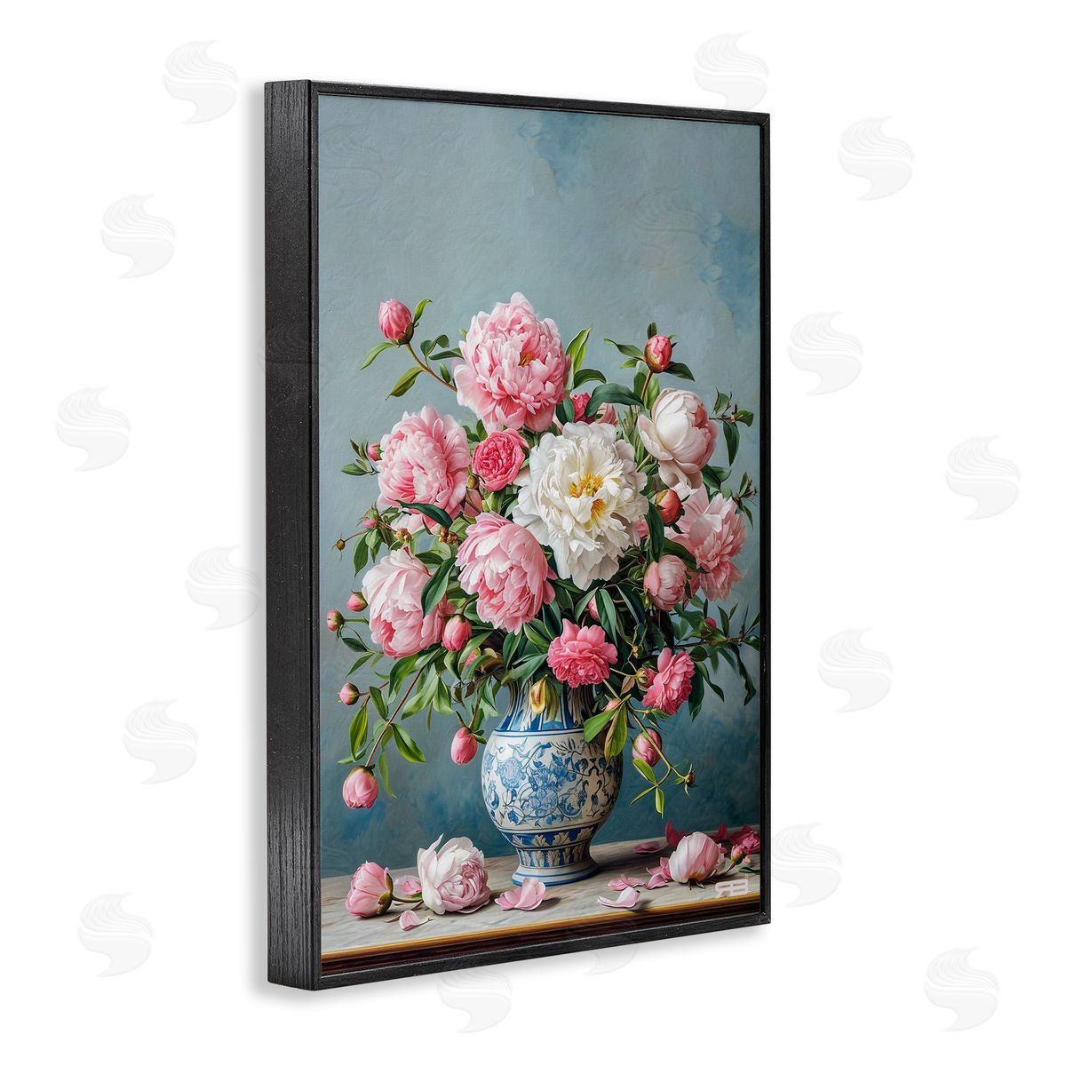 Full Peonies Vase Black Frame Print Wall Art, Home Decor by Roozbeh Bahramali