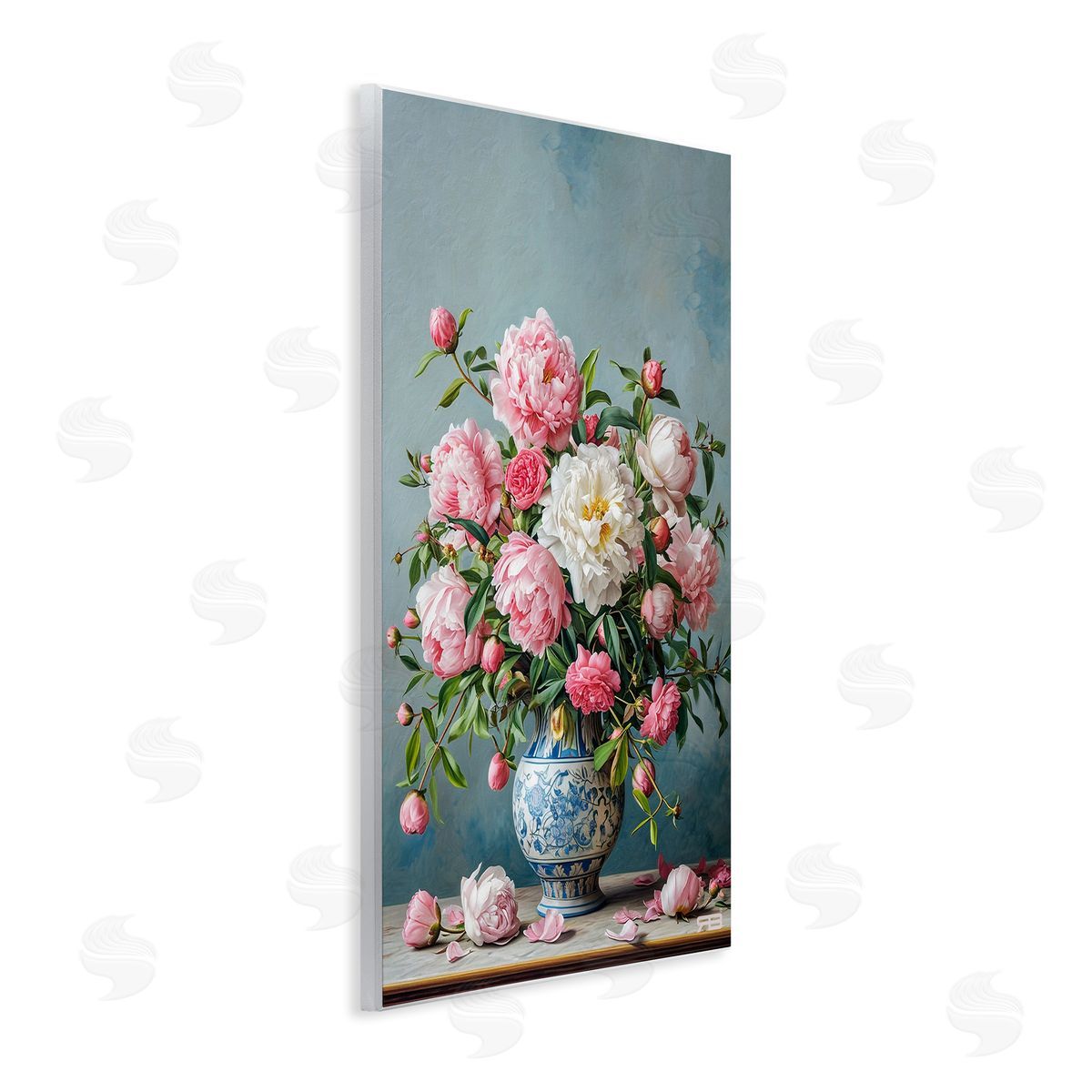 Full Peonies Vase Wood Plaque Wall Art, Home Decor by Roozbeh Bahramali