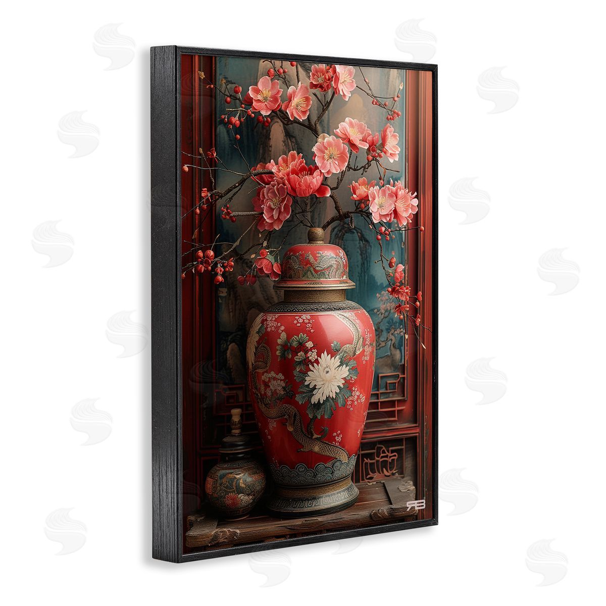 Traditional Asian Vase Black Frame Print Wall Art, Home Decor by Roozbeh Bahramali