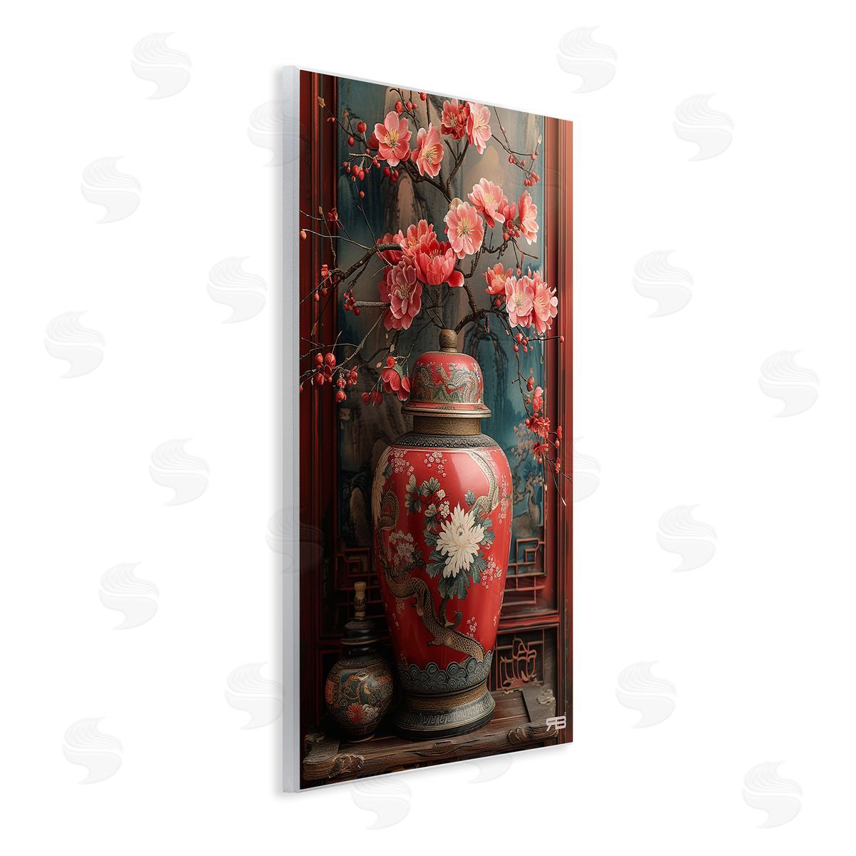 Traditional Asian Vase Wood Plaque Wall Art, Home Decor by Roozbeh Bahramali