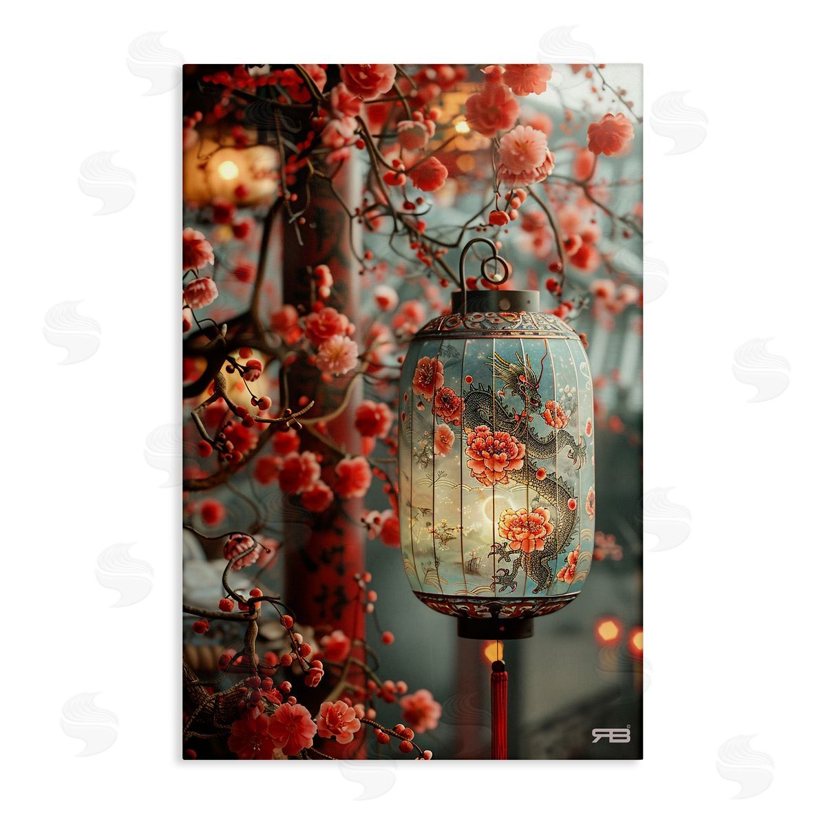 Florals with Asian Motif Canvas Wall Art, Home Decor by Roozbeh Bahramali