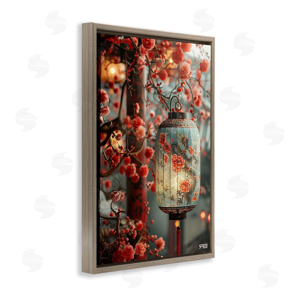 Florals with Asian Motif Brown Floating Frame Canvas Wall Art, Home Decor by Roozbeh Bahramali