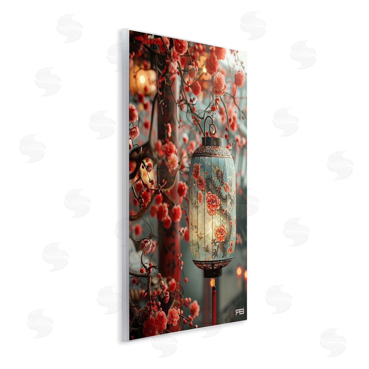 Florals with Asian Motif Wood Plaque Wall Art, Home Decor by Roozbeh Bahramali