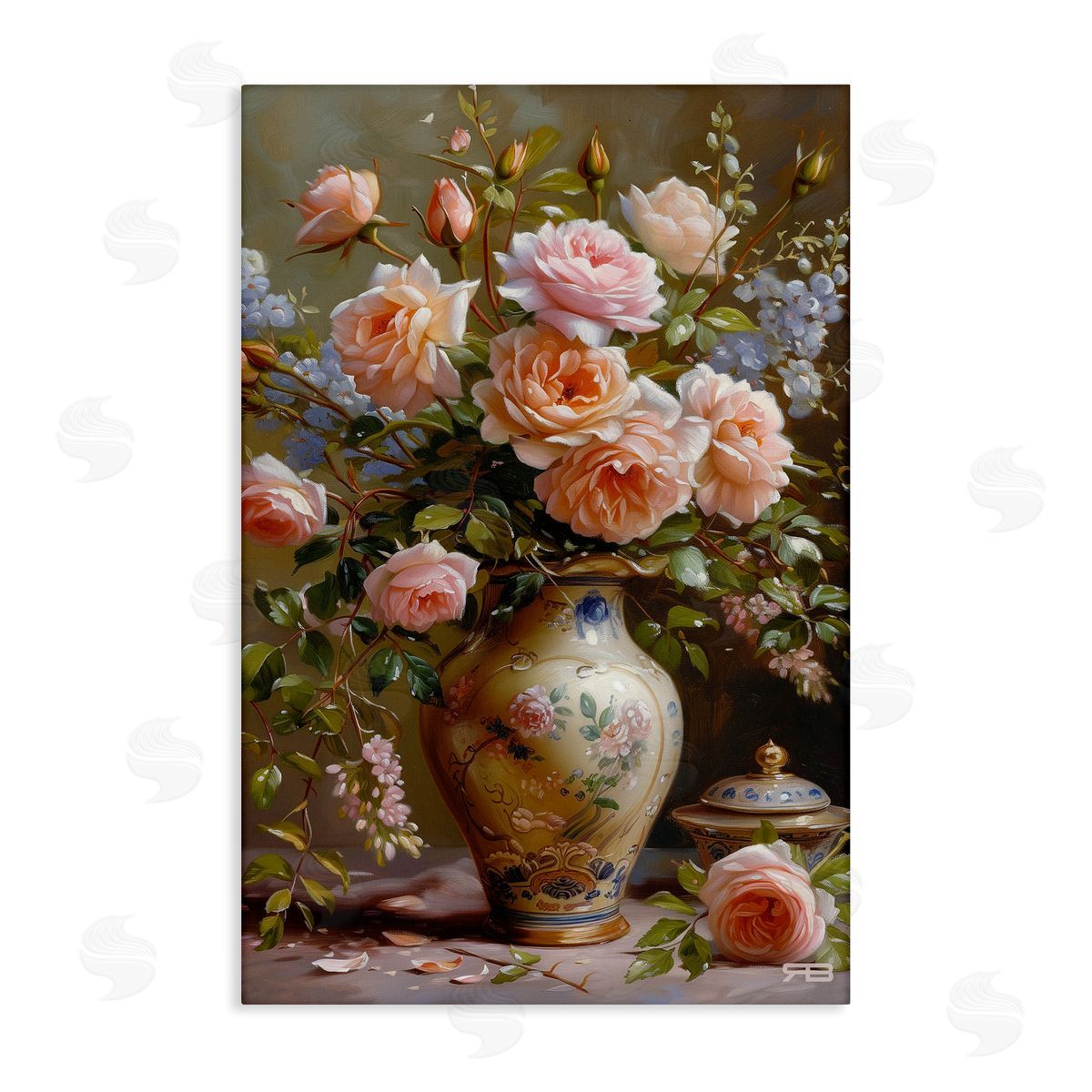 Roses in Traditional Vase Canvas Wall Art, Home Decor by Roozbeh Bahramali