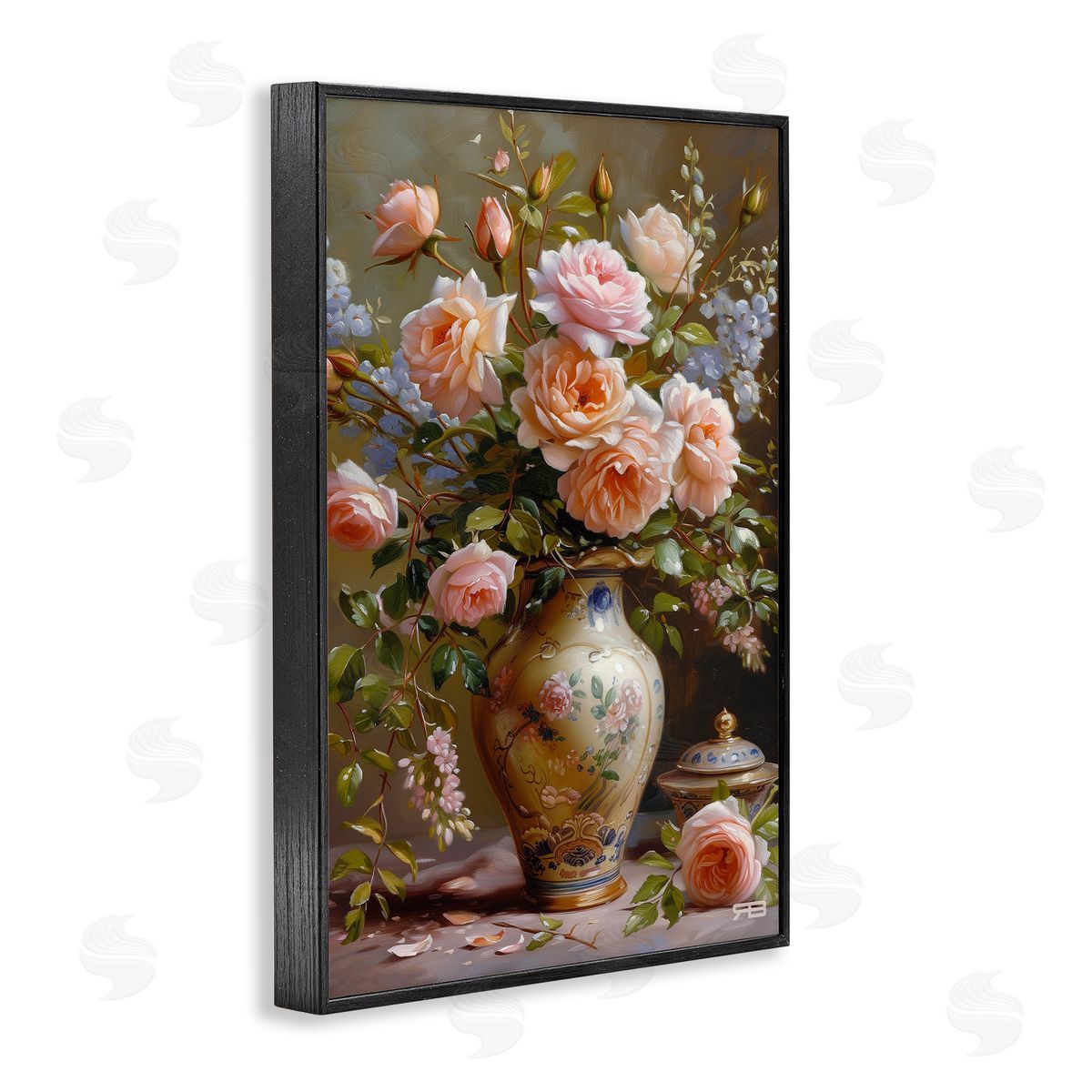 Roses in Traditional Vase Black Frame Print Wall Art, Home Decor by Roozbeh Bahramali