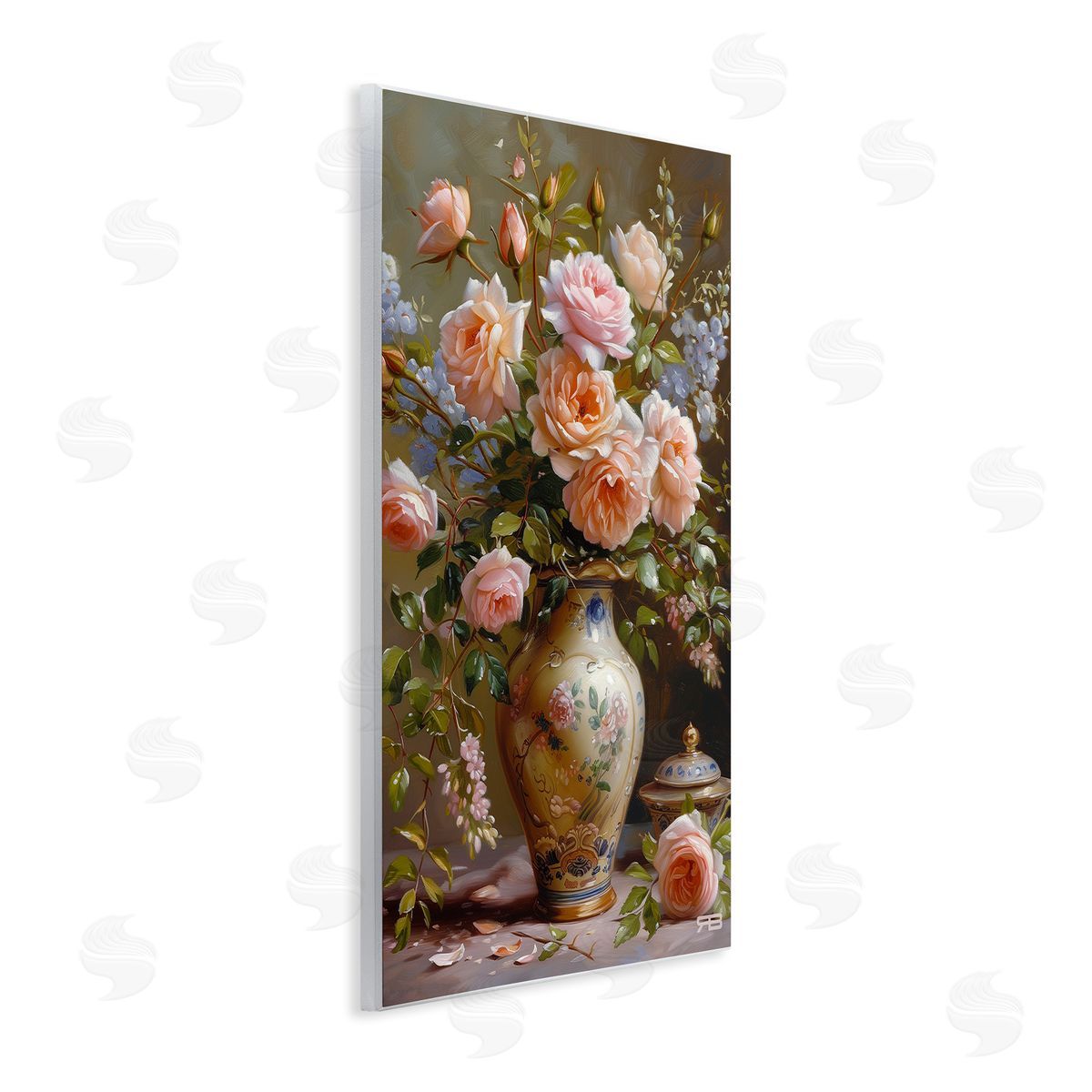 Roses in Traditional Vase Wood Plaque Wall Art, Home Decor by Roozbeh Bahramali