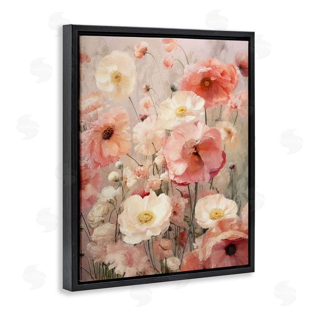 Blush Floral Pattern Black Floating Frame Canvas Wall Art, Home Decor by RileyB