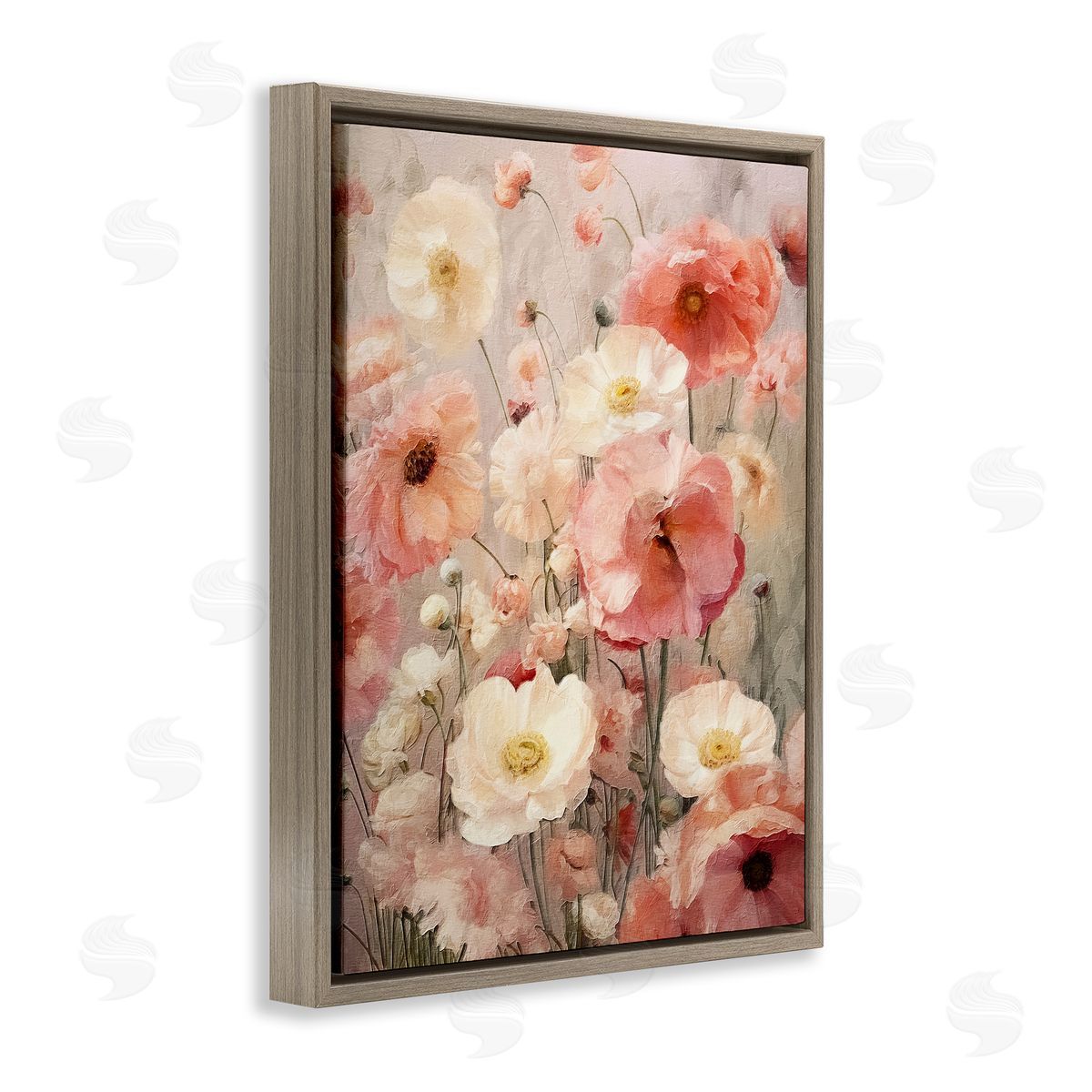 Blush Floral Pattern Brown Floating Frame Canvas Wall Art, Home Decor by RileyB