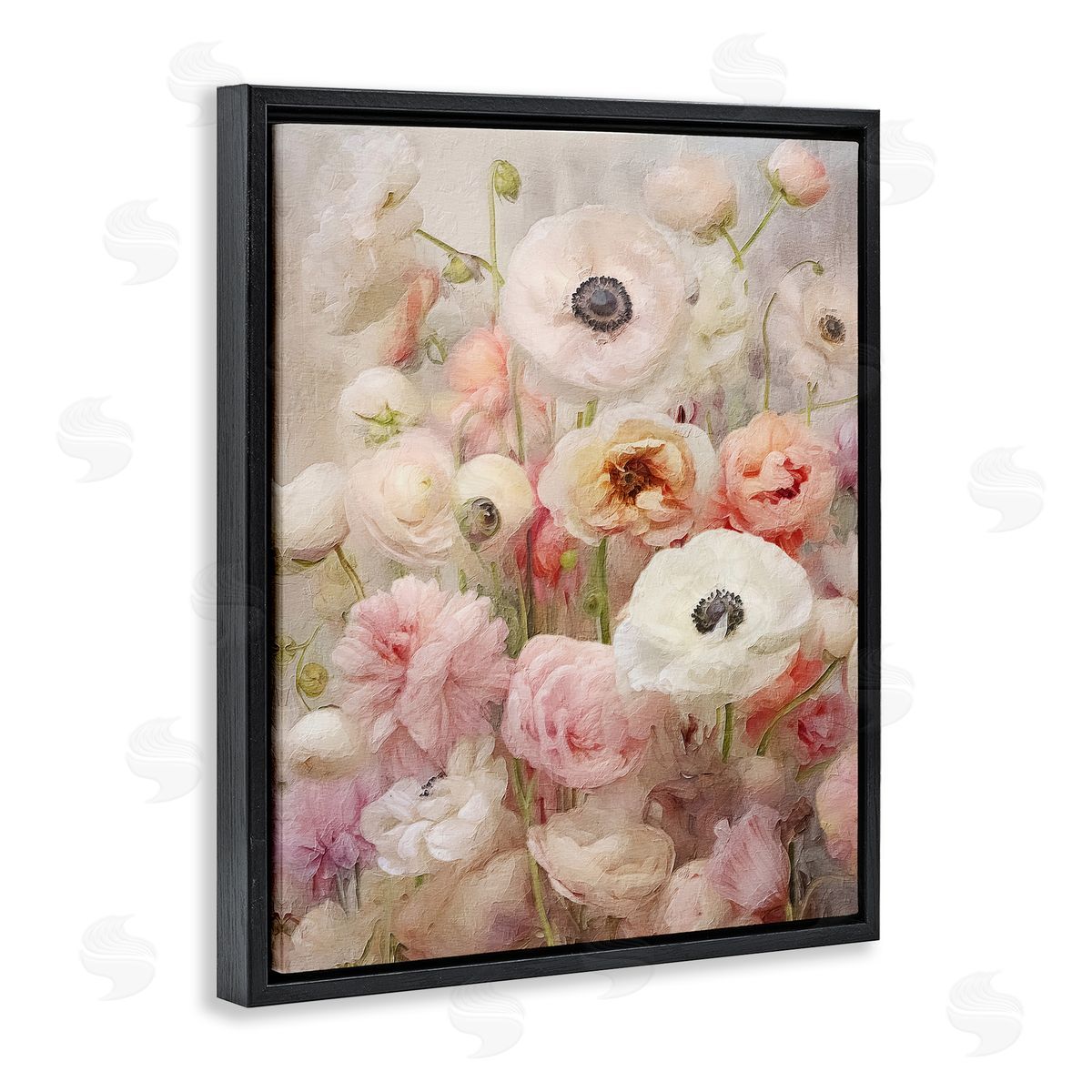 Soft Pastel Florals Black Floating Frame Canvas Wall Art, Home Decor by RileyB