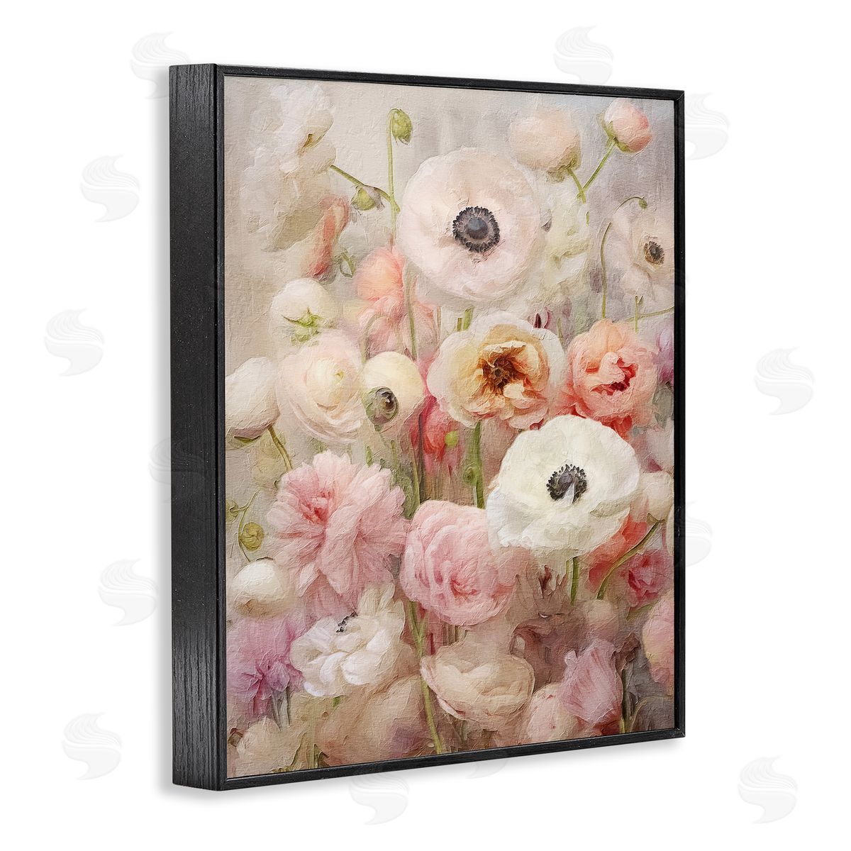 Soft Pastel Florals Black Frame Print Wall Art, Home Decor by RileyB