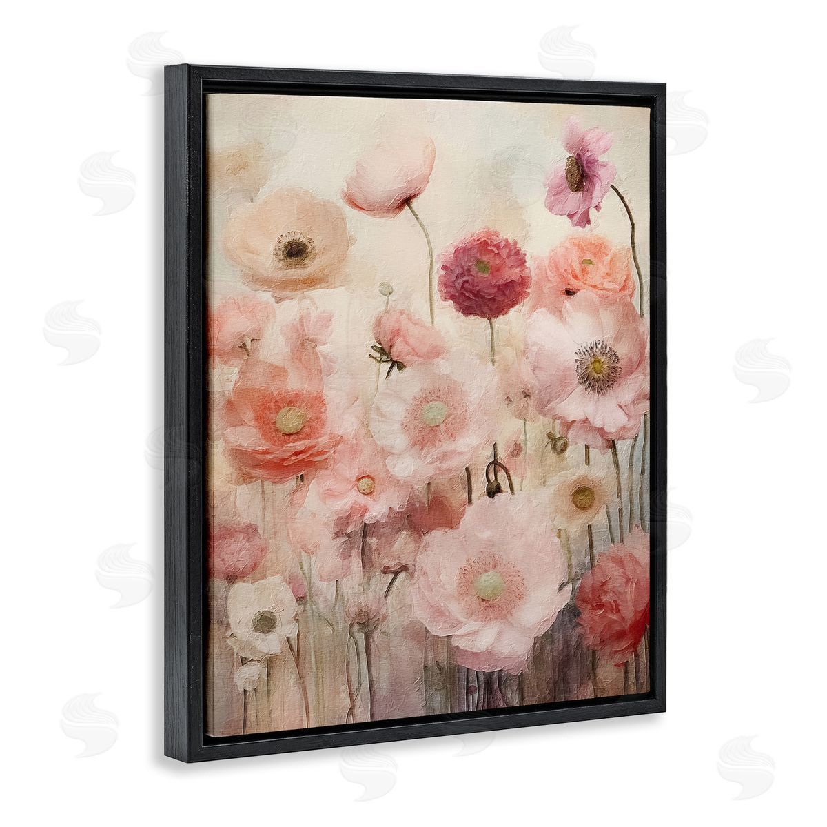 Blush Flower Garden Black Floating Frame Canvas Wall Art, Home Decor by RileyB