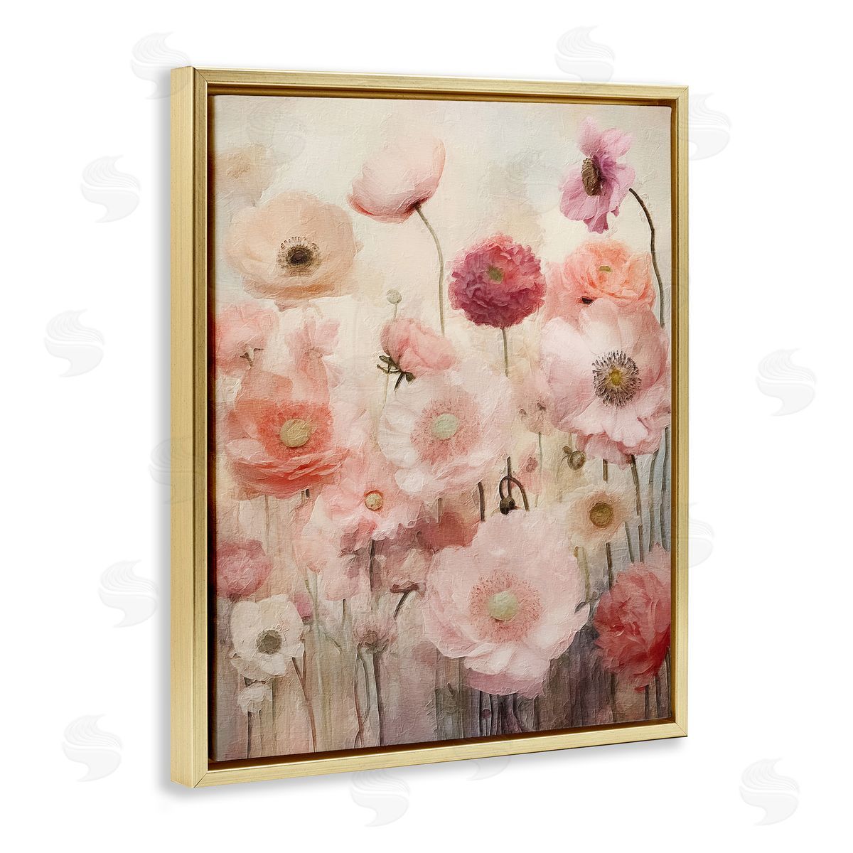 Blush Flower Garden Gold Floating Frame Canvas Wall Art, Home Decor by RileyB