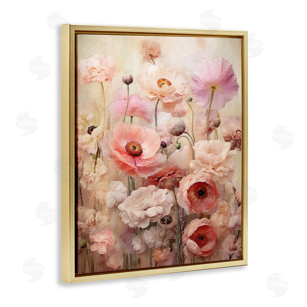 Pink Flower Garden Gold Floating Frame Canvas Wall Art, Home Decor by RileyB