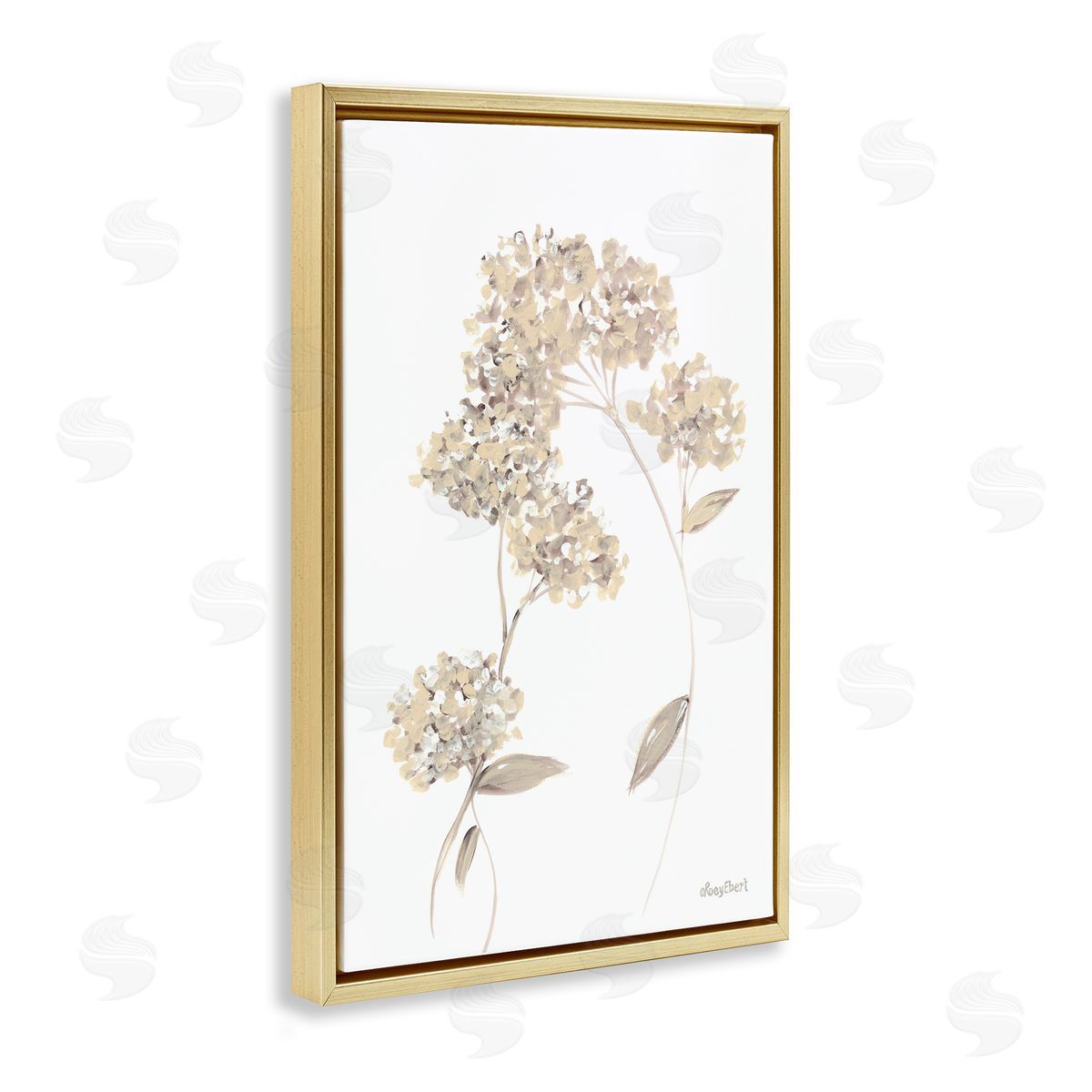 Neutral Geranium Florets Gold Floating Frame Canvas Wall Art, Home Decor by Roy Ebert
