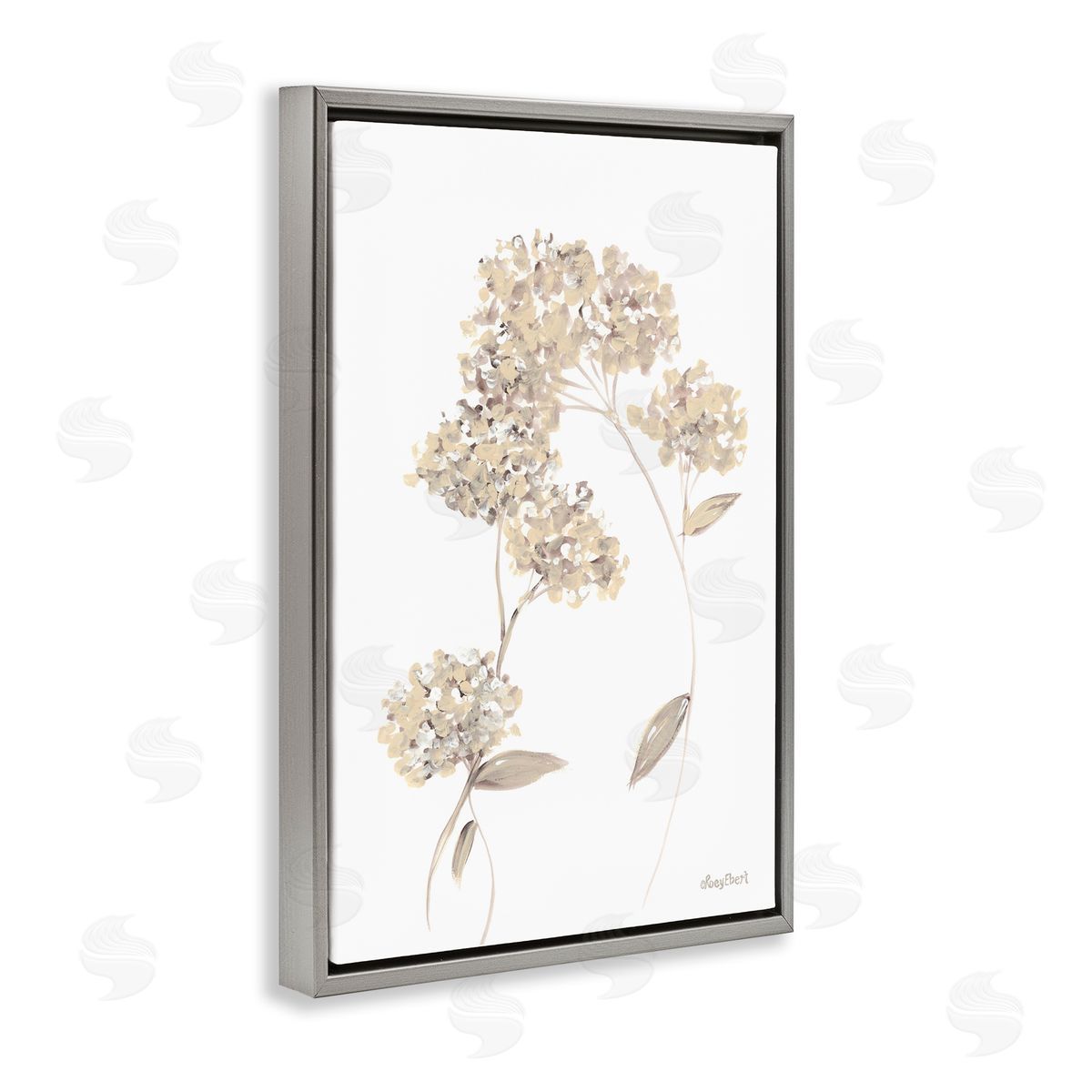 Neutral Geranium Florets Grey Floating Frame Canvas Wall Art, Home Decor by Roy Ebert