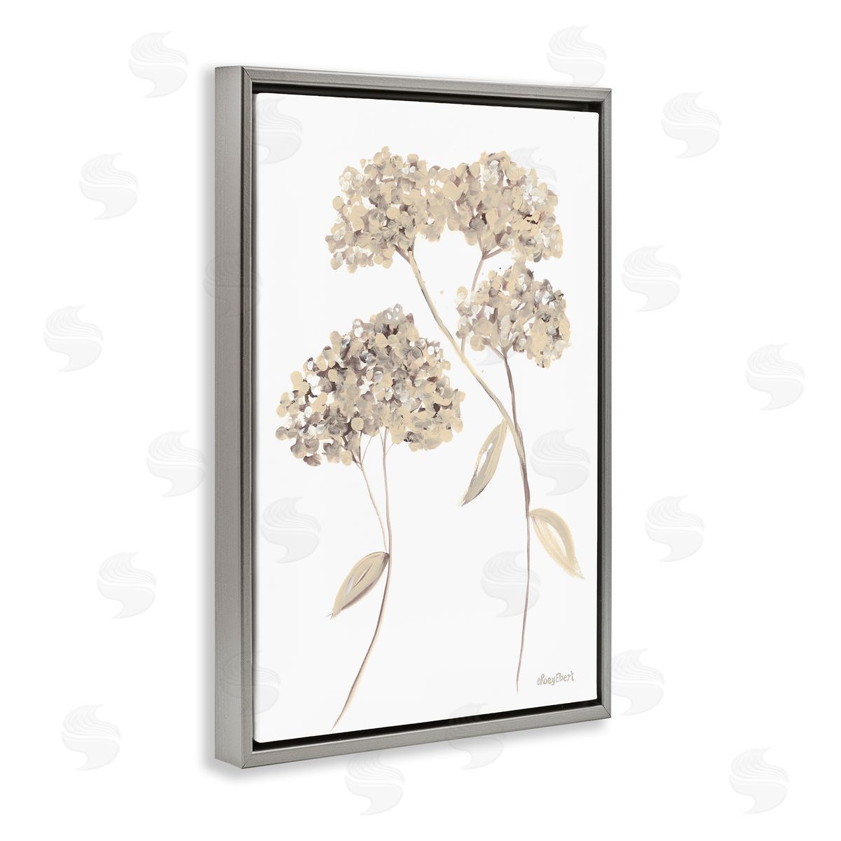 Soft Geranium Florets Grey Floating Frame Canvas Wall Art, Home Decor by Roy Ebert