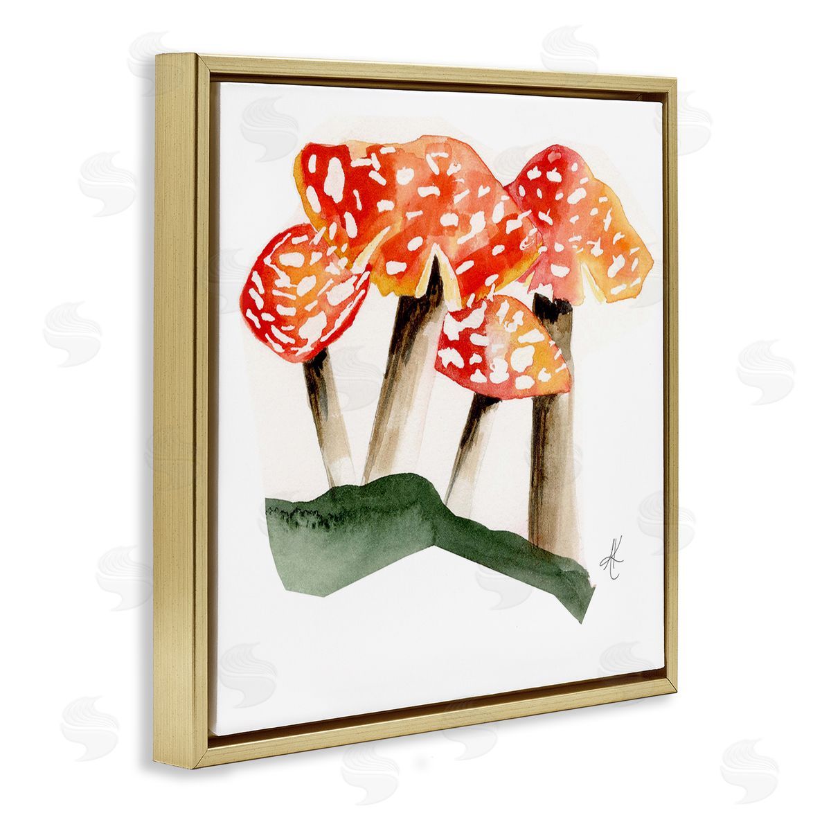 Alexandria Gilbert Kincaid Dotted Red Mushrooms Gold Floating Frame Canvas Wall Art Print