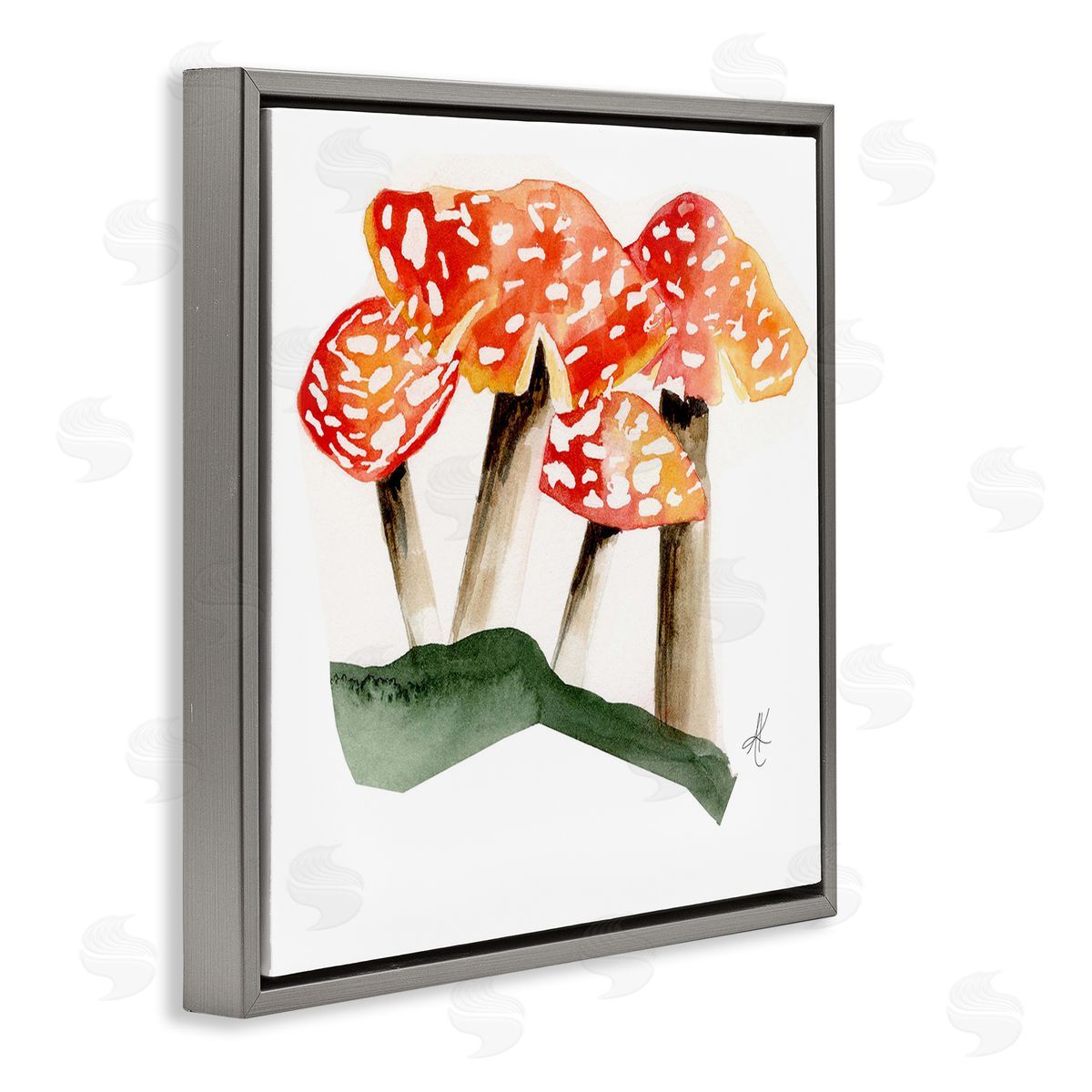 Alexandria Gilbert Kincaid Dotted Red Mushrooms Gray Floating Frame Canvas Wall Art Print