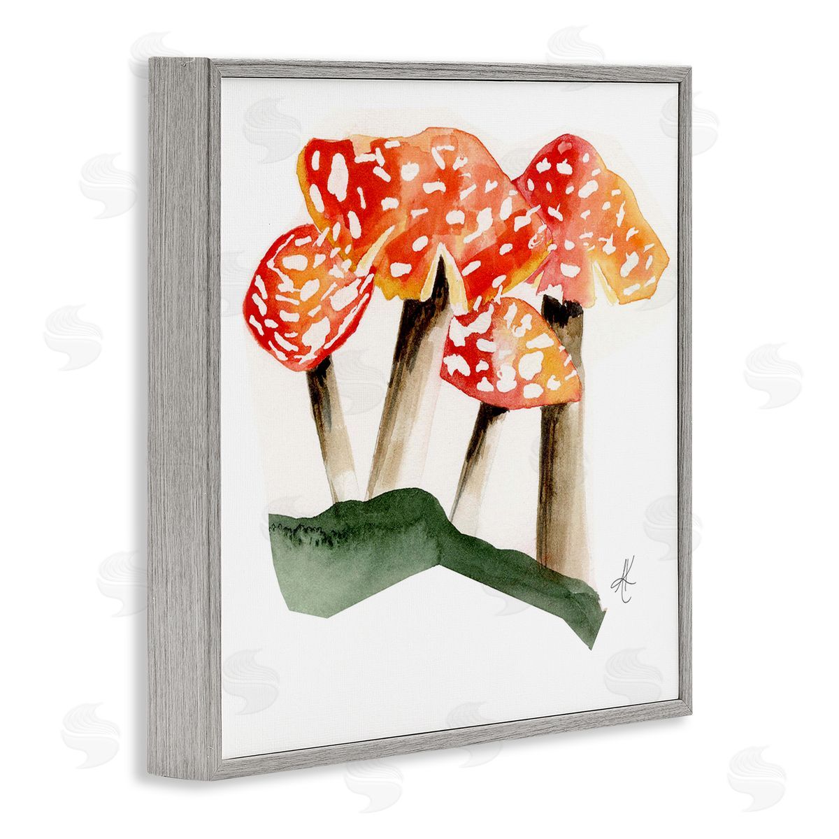 Alexandria Gilbert Kincaid Dotted Red Mushrooms Gray Framed Giclee Wall Art Print