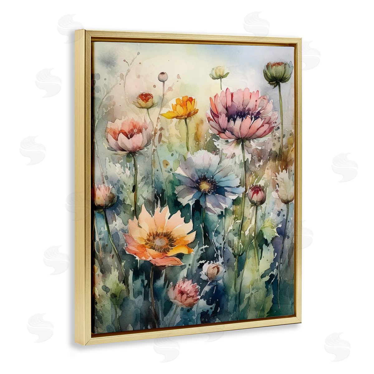 Ryley Gray Wild Gerbera Daisies Gold Floating Frame Canvas Wall Art Print