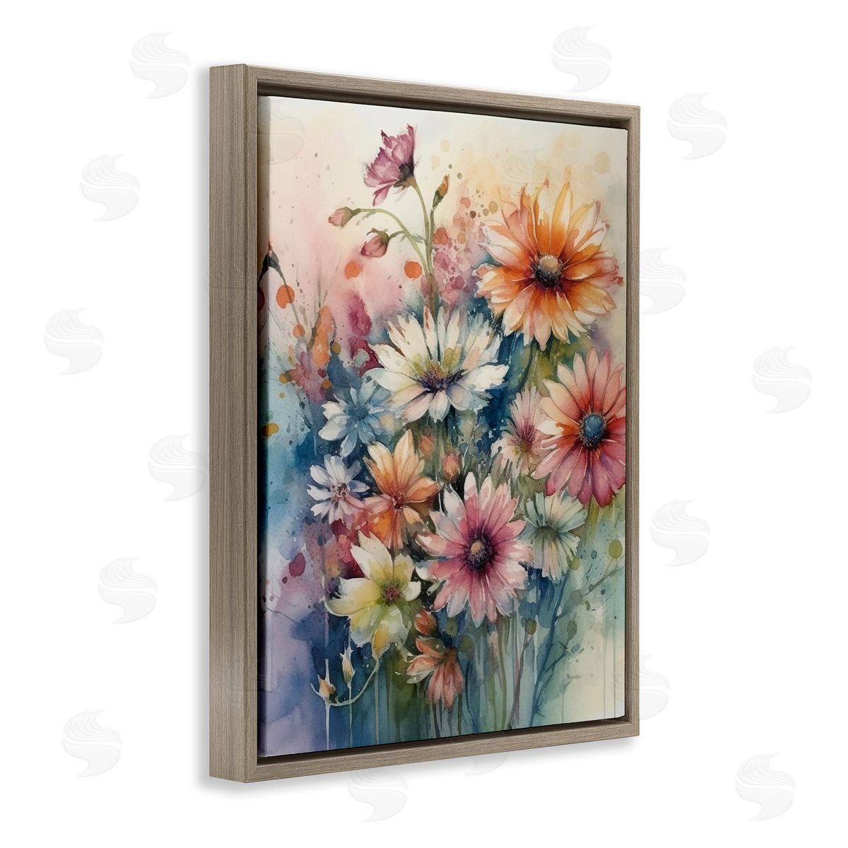 Ryley Gray Wild Bright Daisies Brown Floating Frame Canvas Wall Art Print