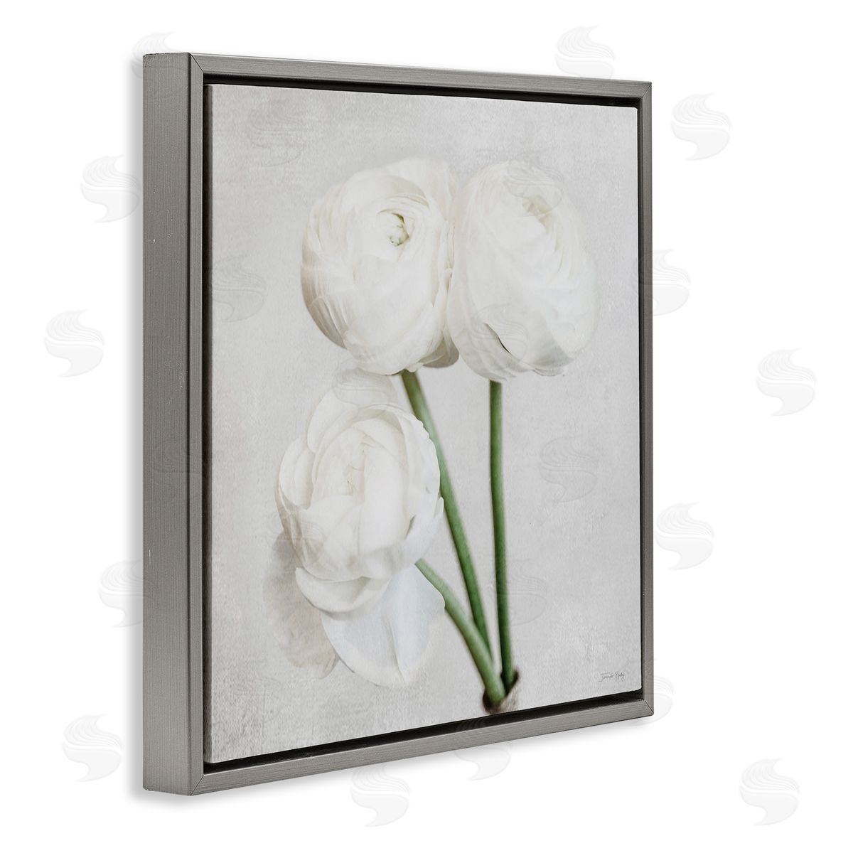 Charming Peony Trio Grey Floating Frame Canvas Wall Art, Home Decor by Jennifer Rigsby