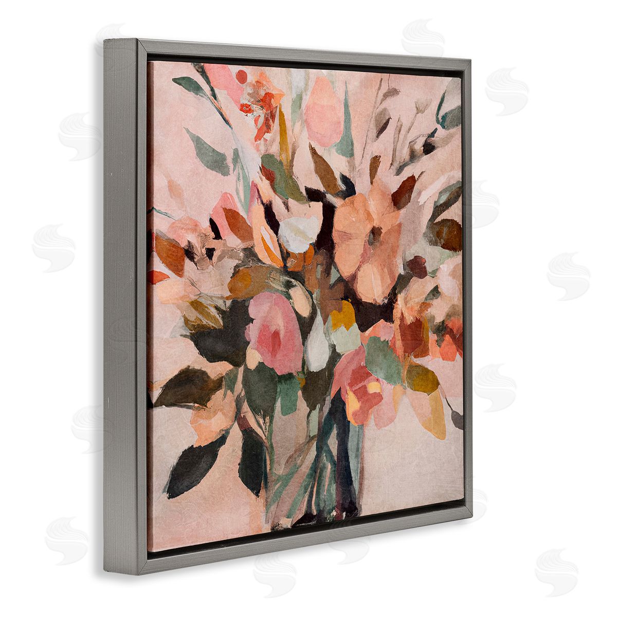 Sasha Blush Abstract Bouquet Gray Floating Frame Canvas Wall Art Print