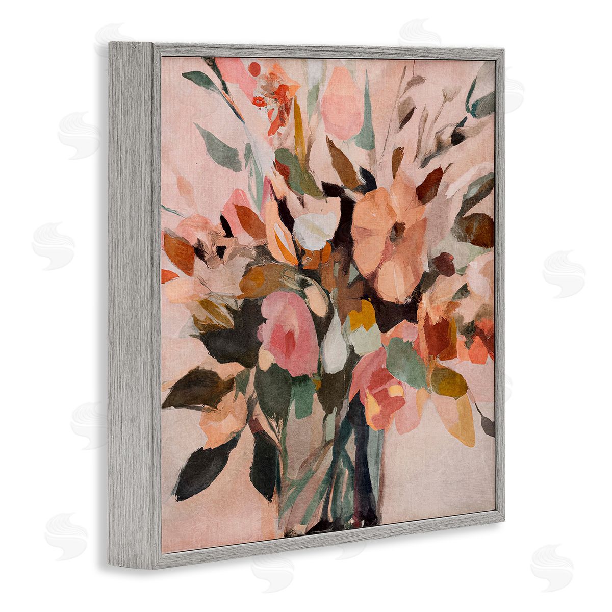 Sasha Blush Abstract Bouquet Gray Framed Giclee Wall Art Print