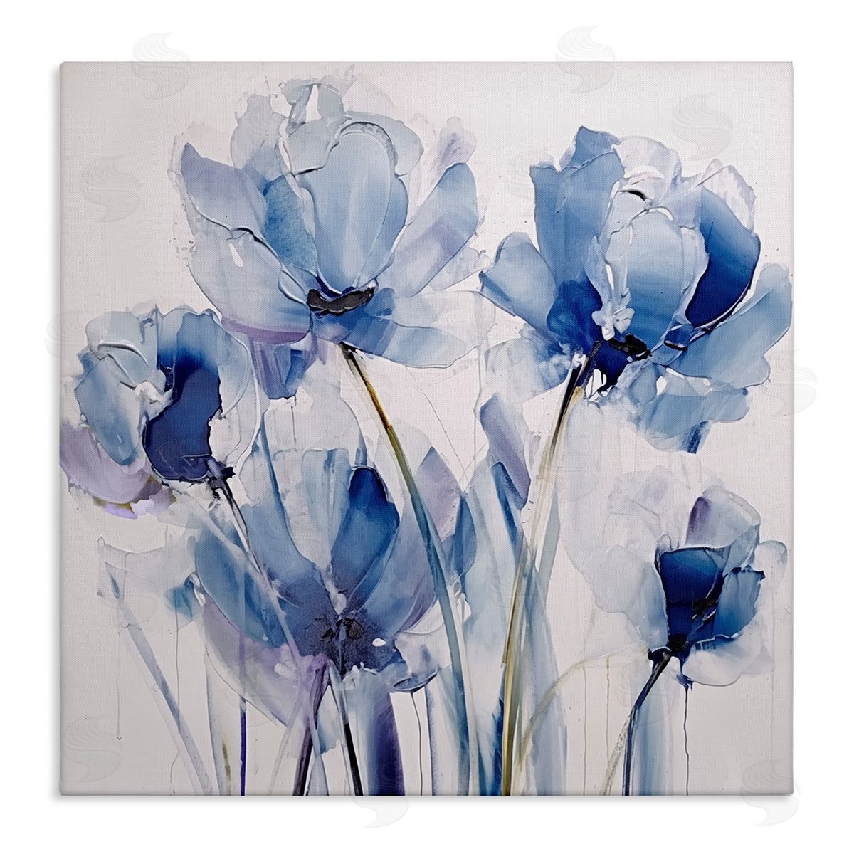 Abstract Blue Tulips Canvas Wall Art, Home Decor by Sasha