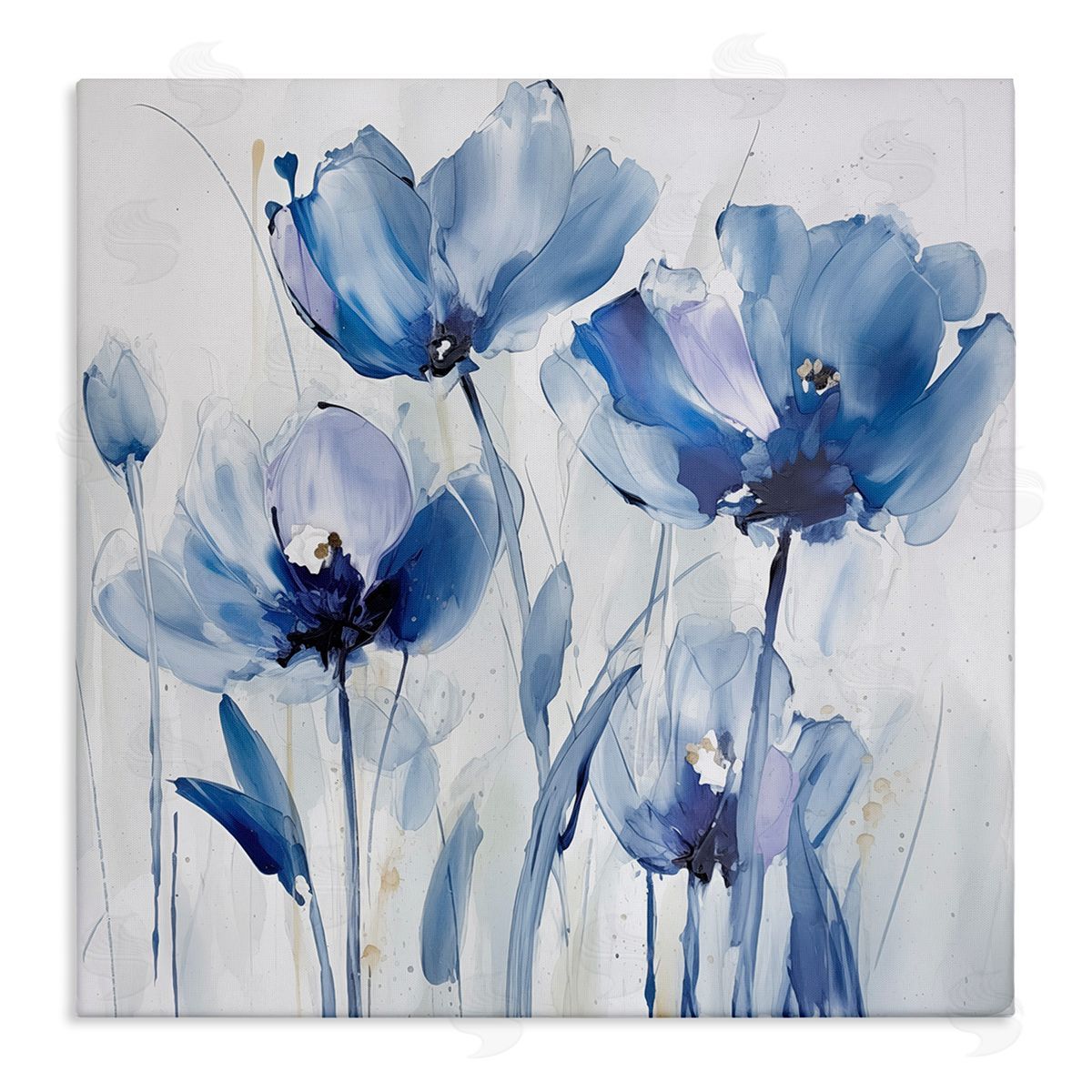 Blue Abstract Blooms Canvas Wall Art, Home Decor by Sasha
