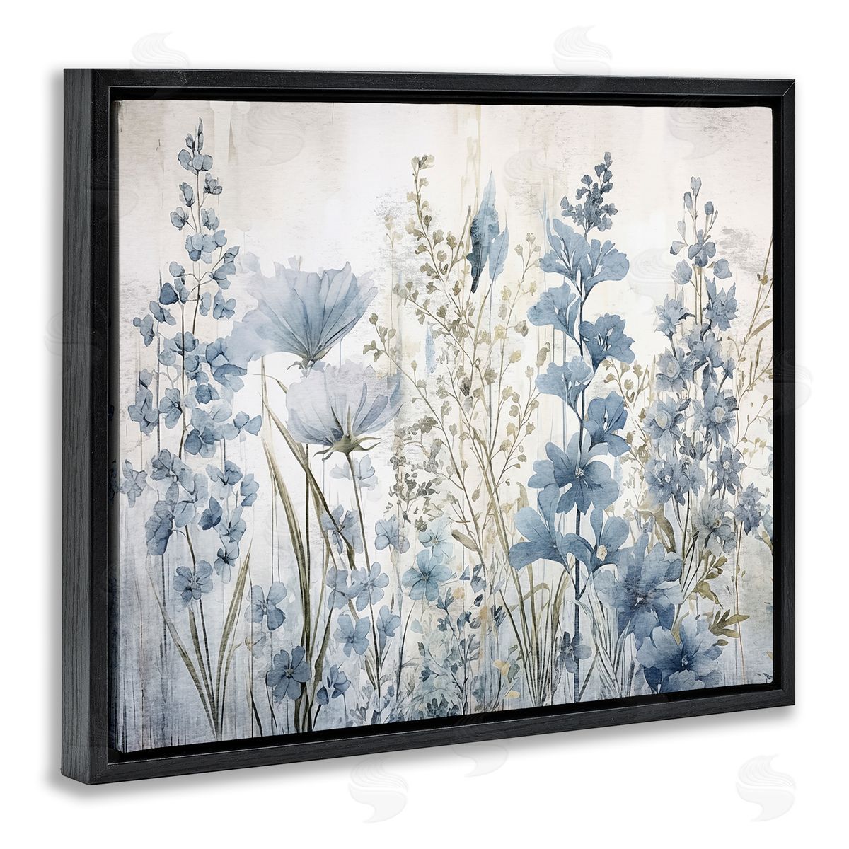 Sasha Blue Nature Blooms Black Floating Frame Canvas Wall Art Print