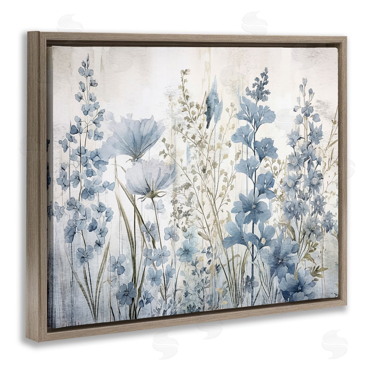 Sasha Blue Nature Blooms Brown Floating Frame Canvas Wall Art Print