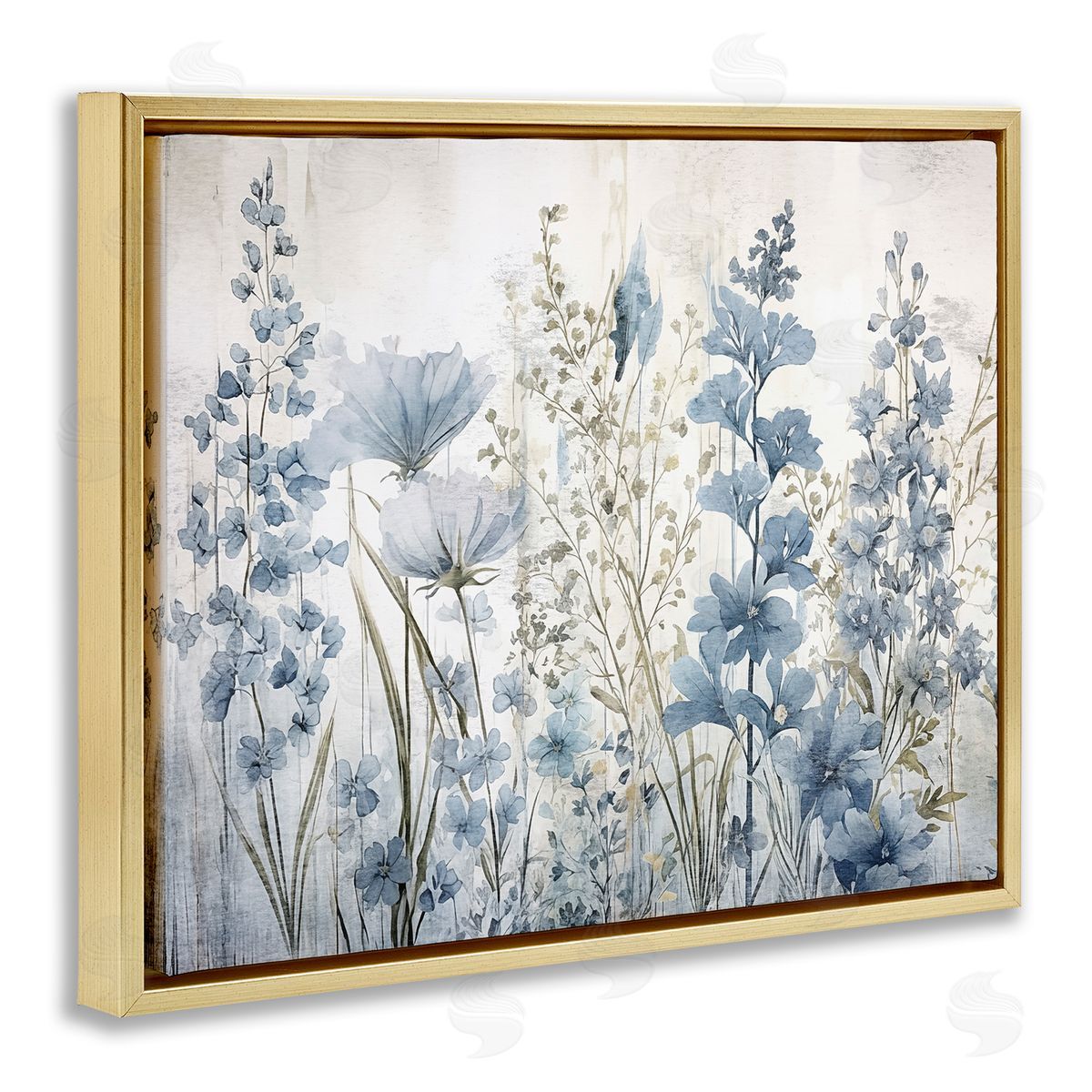 Sasha Blue Nature Blooms Gold Floating Frame Canvas Wall Art Print