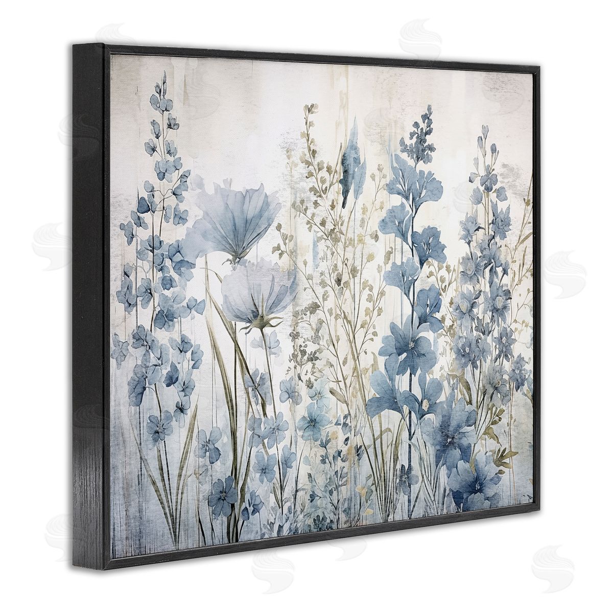 Sasha Blue Nature Blooms Black Framed Giclee Wall Art Print