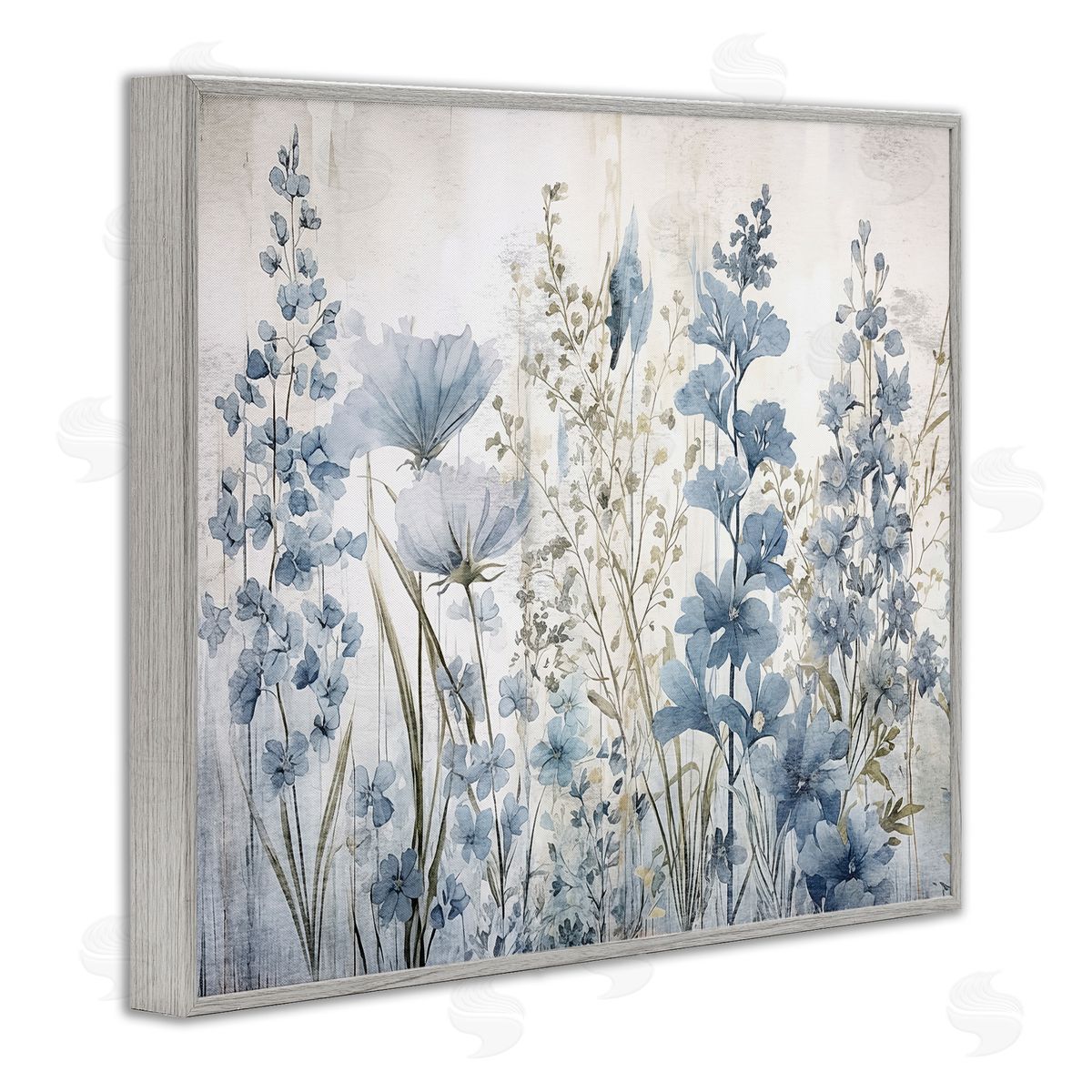 Sasha Blue Nature Blooms Gray Framed Giclee Wall Art Print