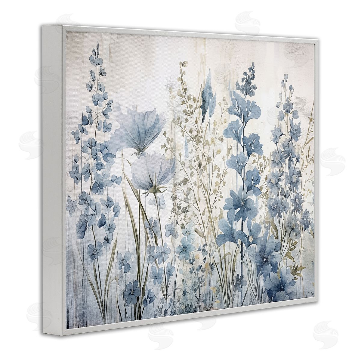 Sasha Blue Nature Blooms White Framed Giclee Wall Art Print
