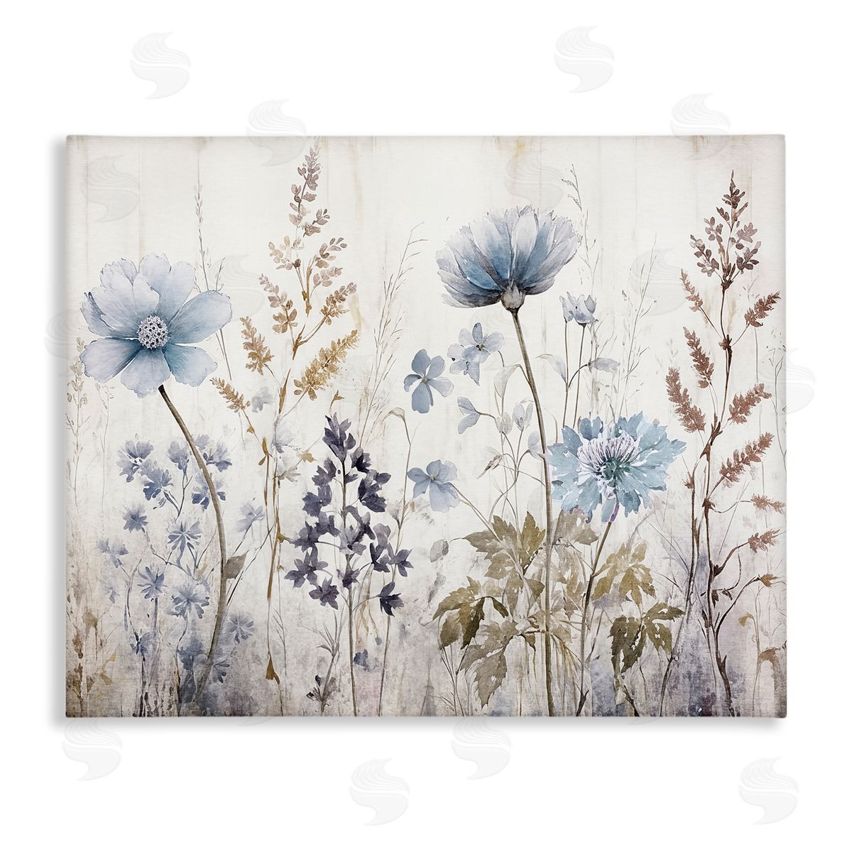 Sasha Blue Nature Blossoms Canvas Wall Art Print
