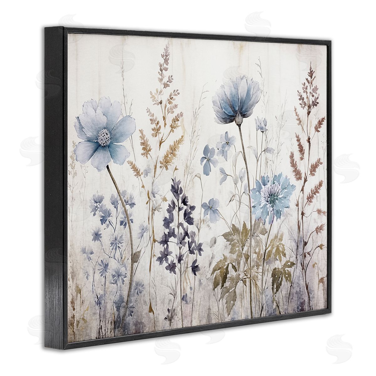 Sasha Blue Nature Blossoms Black Framed Giclee Wall Art Print