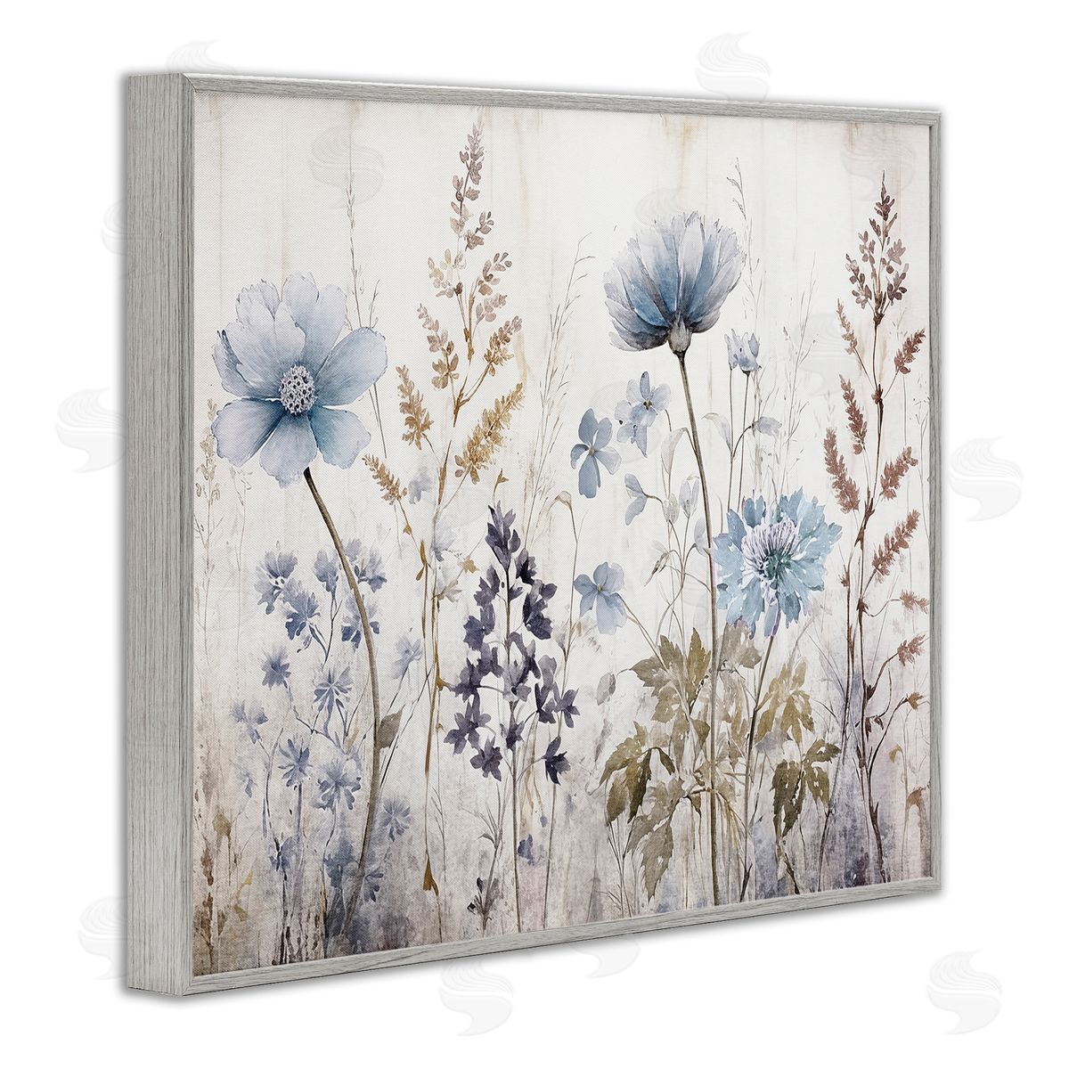 Sasha Blue Nature Blossoms Gray Framed Giclee Wall Art Print