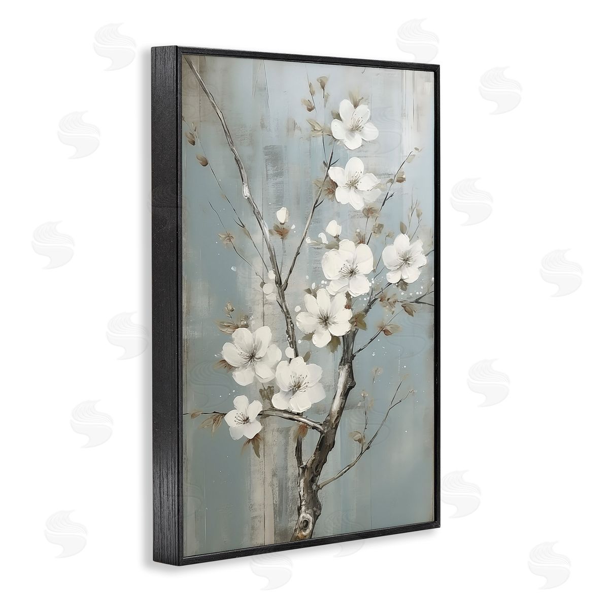 White Apple Blossoms Black Frame Print Wall Art, Home Decor by Sasha